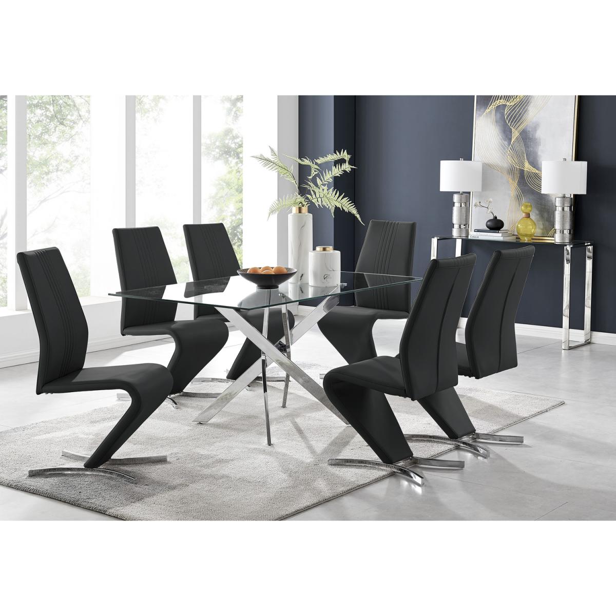 Leonardo Glass And Chrome Metal Dining Table And 6 Willow Chairs Dining Set - Black – image 13