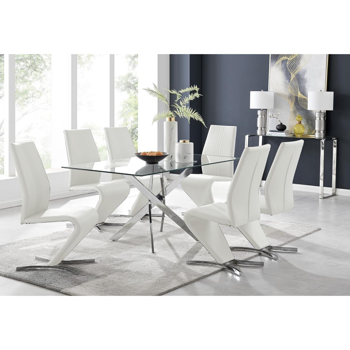 Leonardo Glass And Chrome Metal Dining Table And 6 Willow Chairs Dining Set - Black – image 15