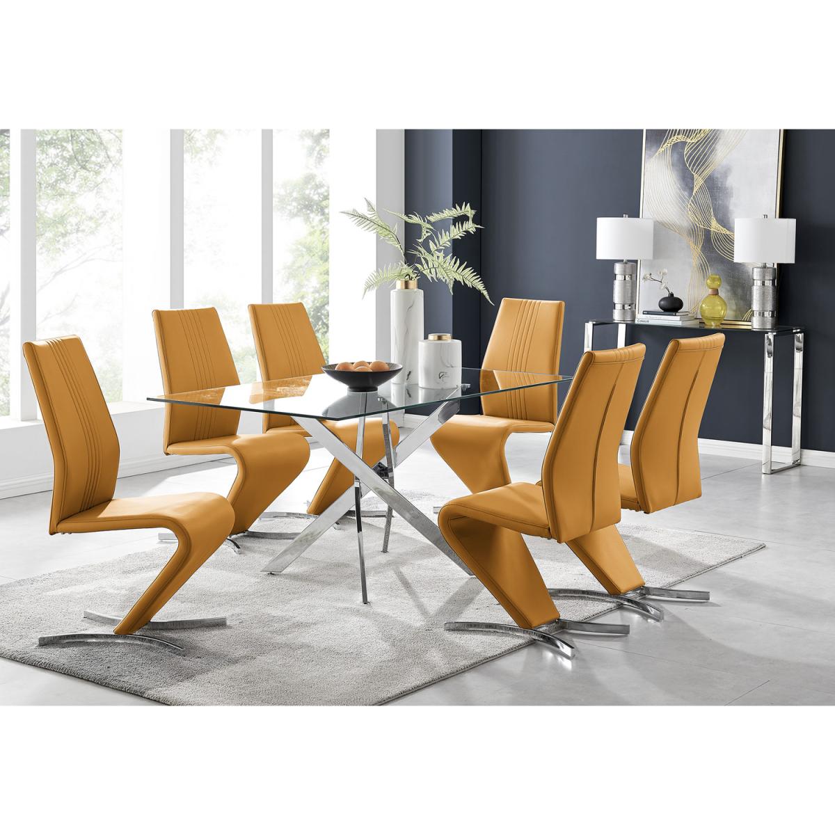 Leonardo Glass And Chrome Metal Dining Table And 6 Willow Chairs Dining Set - Black – image 17