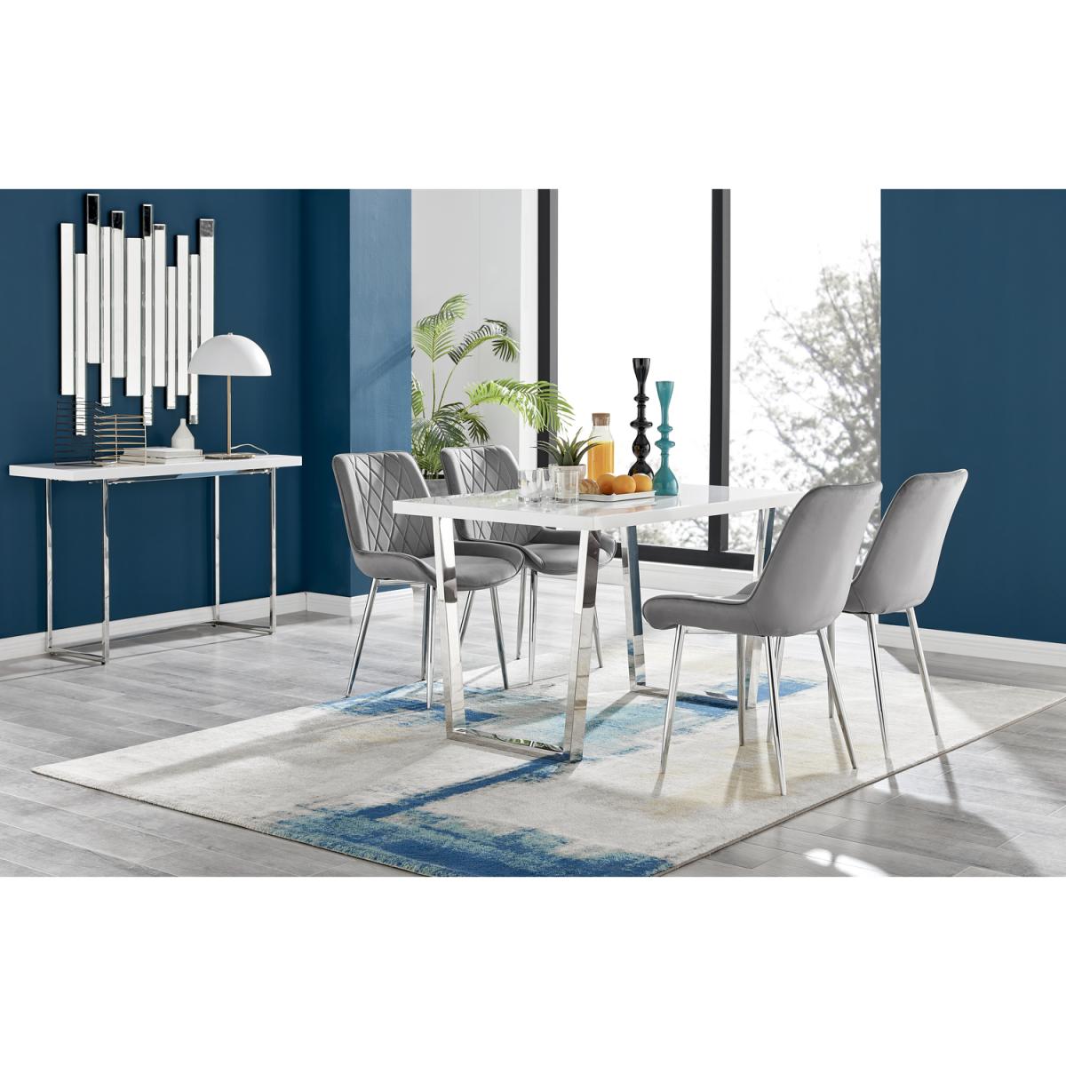 Kylo White High Gloss Dining Table  4 Pesaro Silver Leg Chairs - Black – image 11