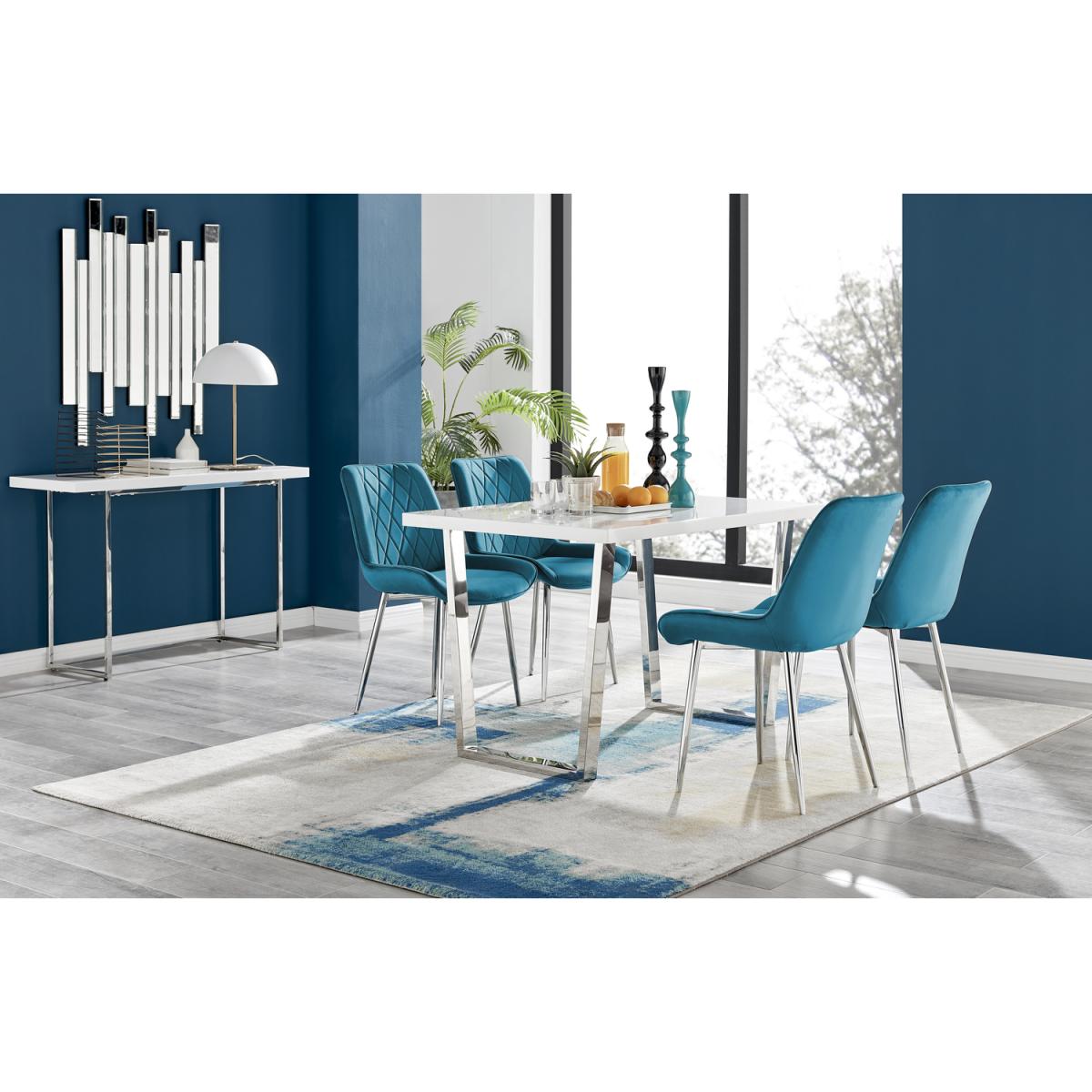 Kylo White High Gloss Dining Table  4 Pesaro Silver Leg Chairs - Black – image 28