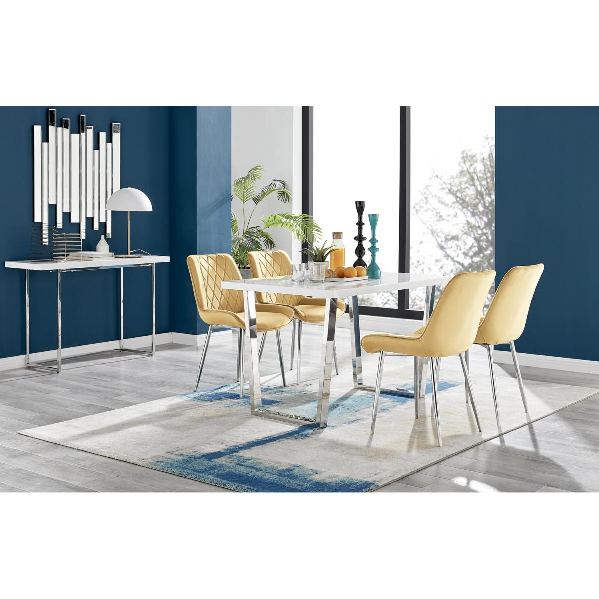 Kylo White High Gloss Dining Table  4 Pesaro Silver Leg Chairs - Black – image 49