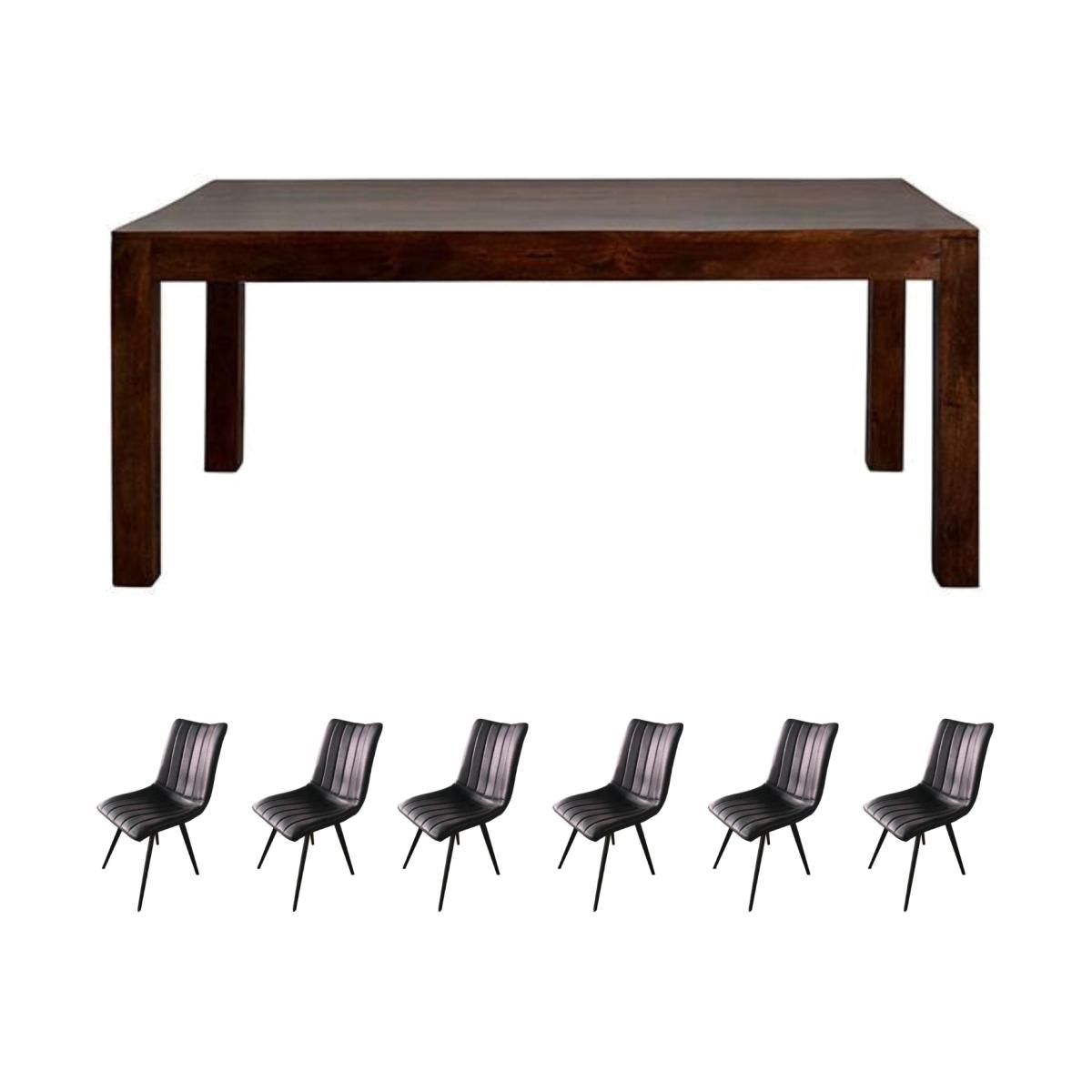 Dakota Mango Wood 6Ft Large Dining Table Set With 6 Chairs - Dark Wood