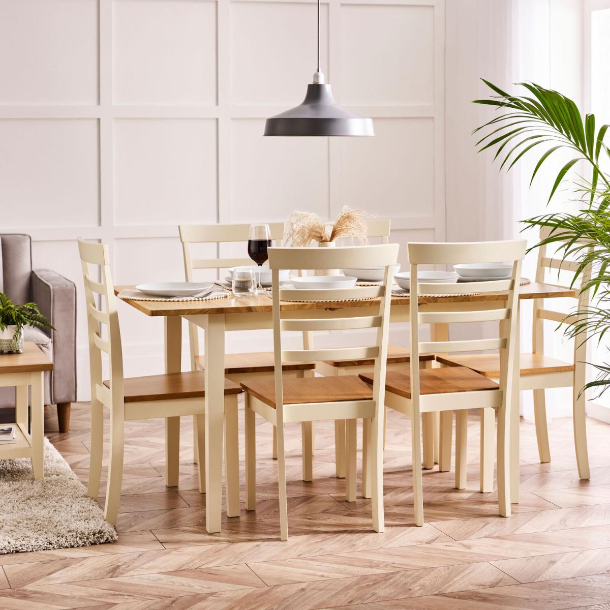 Salcombe Large Rectangular Wooden Table And 6 Whitby Dining Chairs - Cream