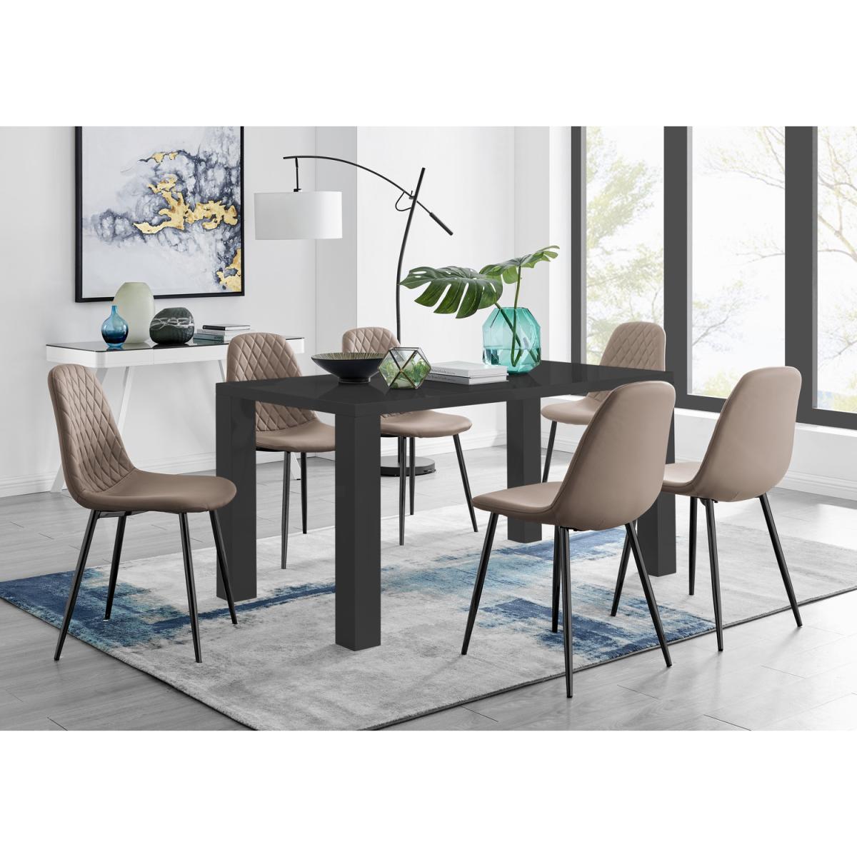 Pivero 6 Black Dining Table and 6 Corona Black Leg Chairs - Black – image 11