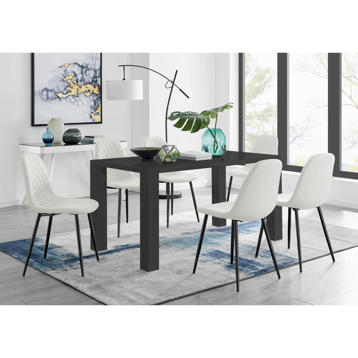 Pivero 6 Black Dining Table and 6 Corona Black Leg Chairs - Black – image 12