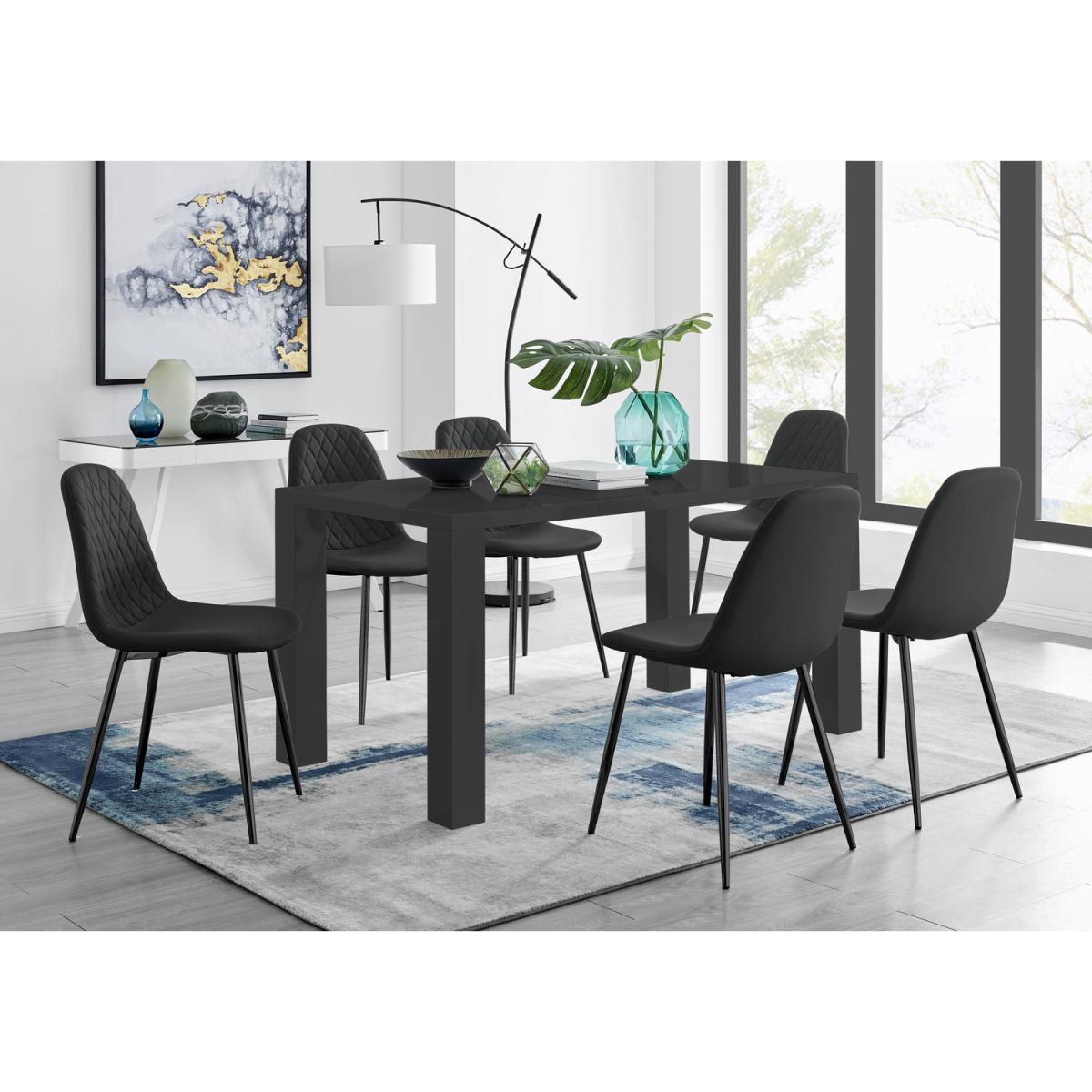 Pivero 6 Black Dining Table and 6 Corona Black Leg Chairs - Black – image 10