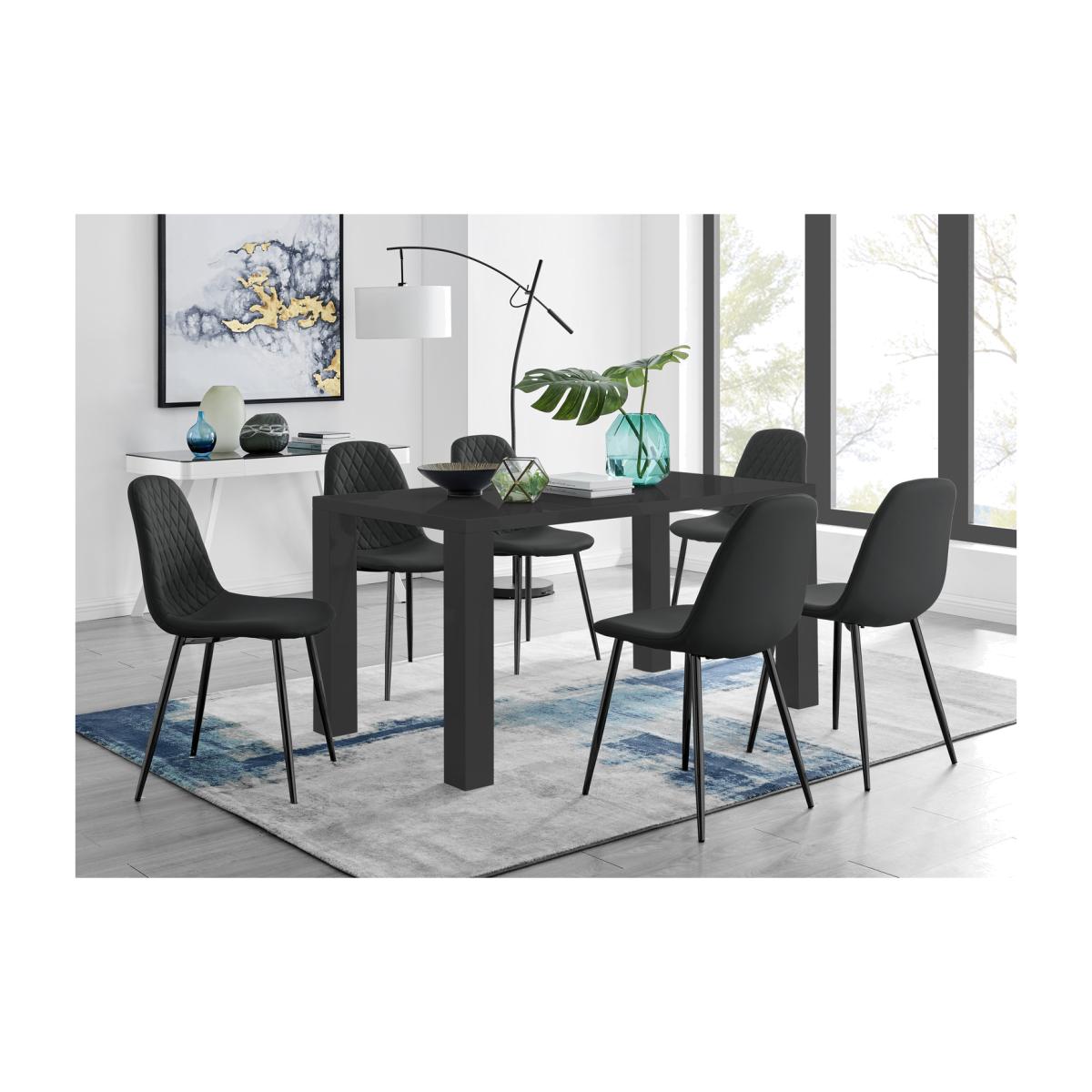 Pivero 6 Black Dining Table and 6 Corona Black Leg Chairs - Black – image 1