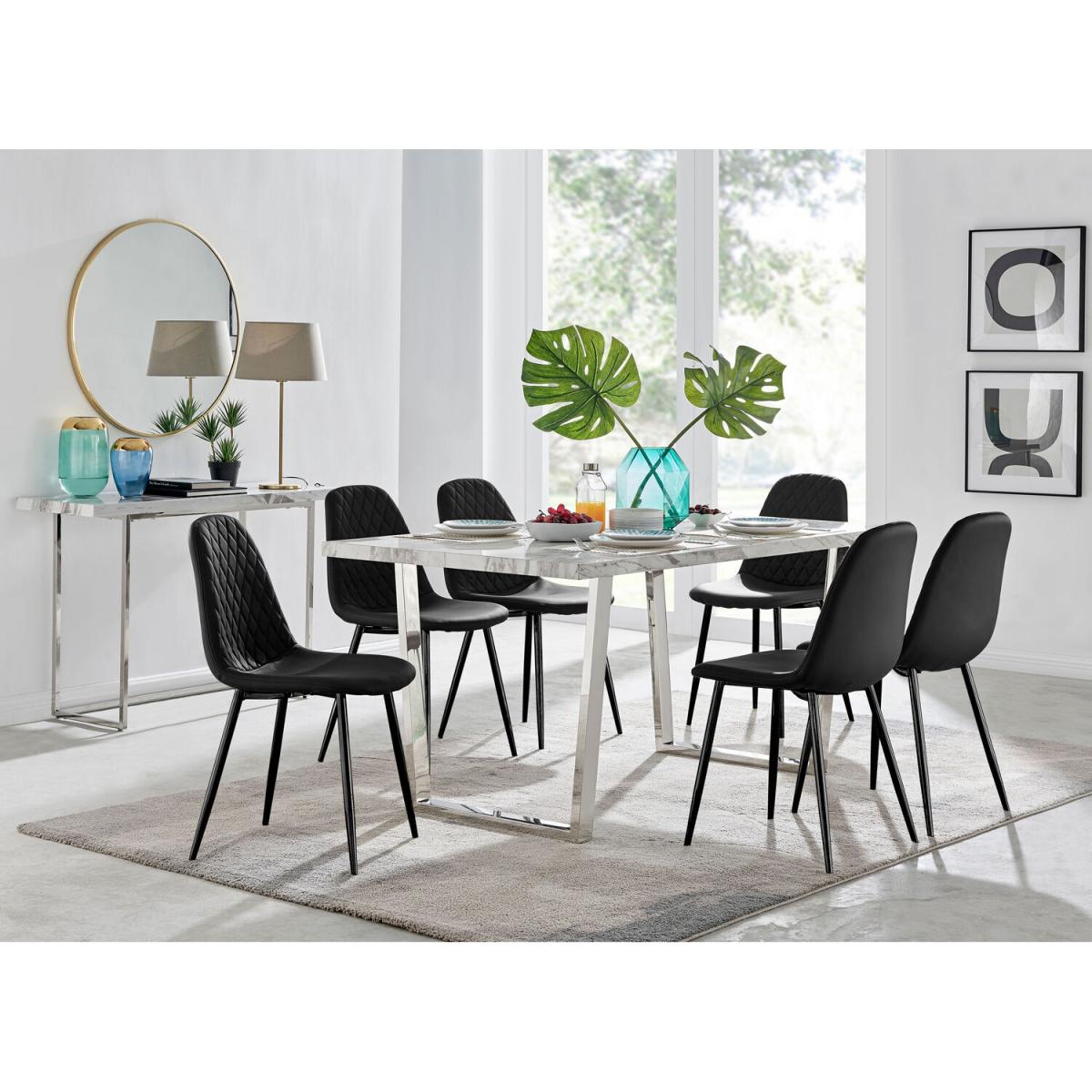 Kylo White Marble Effect Dining Table and 6 Corona Black Leg Chairs - Cappuccino – image 12