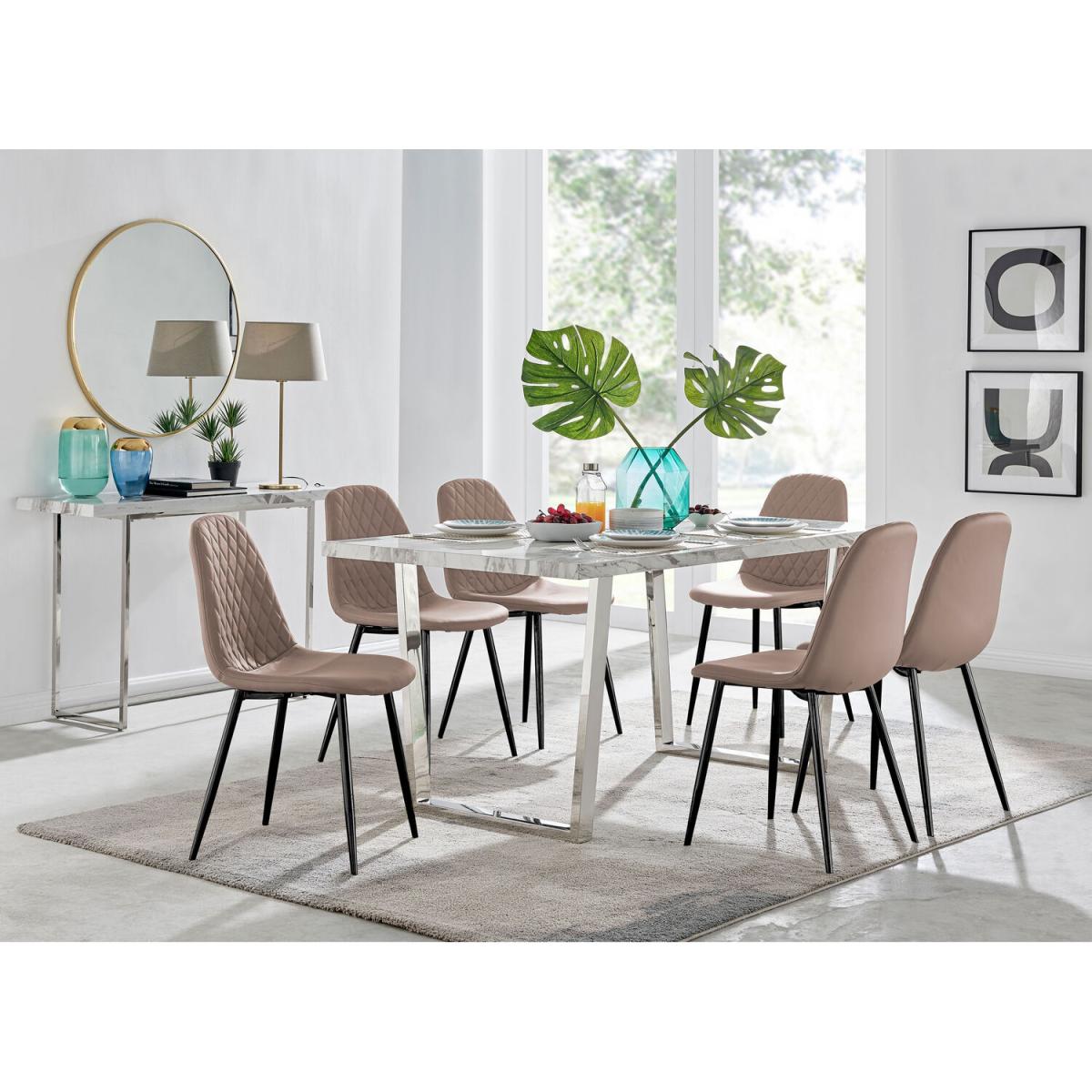 Kylo White Marble Effect Dining Table and 6 Corona Black Leg Chairs - Cappuccino – image 20