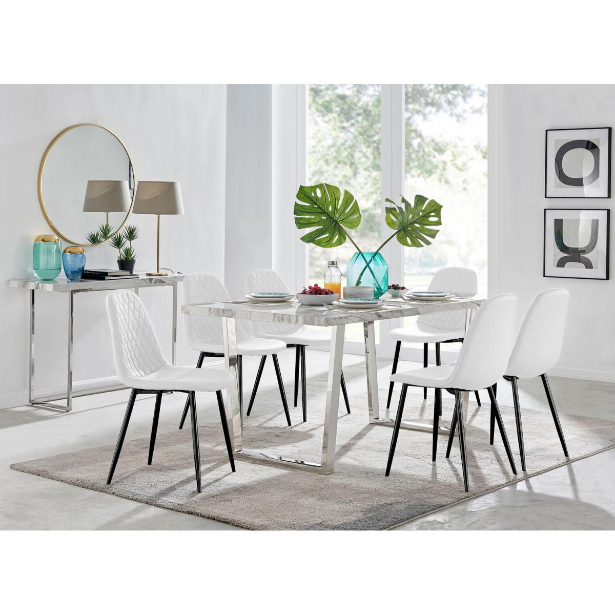 Kylo White Marble Effect Dining Table and 6 Corona Black Leg Chairs - Cappuccino – image 31