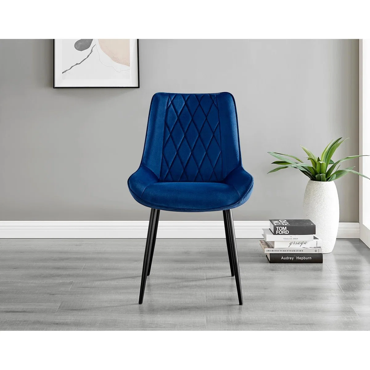 Imperia 6 Grey Dining Table and 6 Pesaro Black Leg Chairs - Blue – image 5