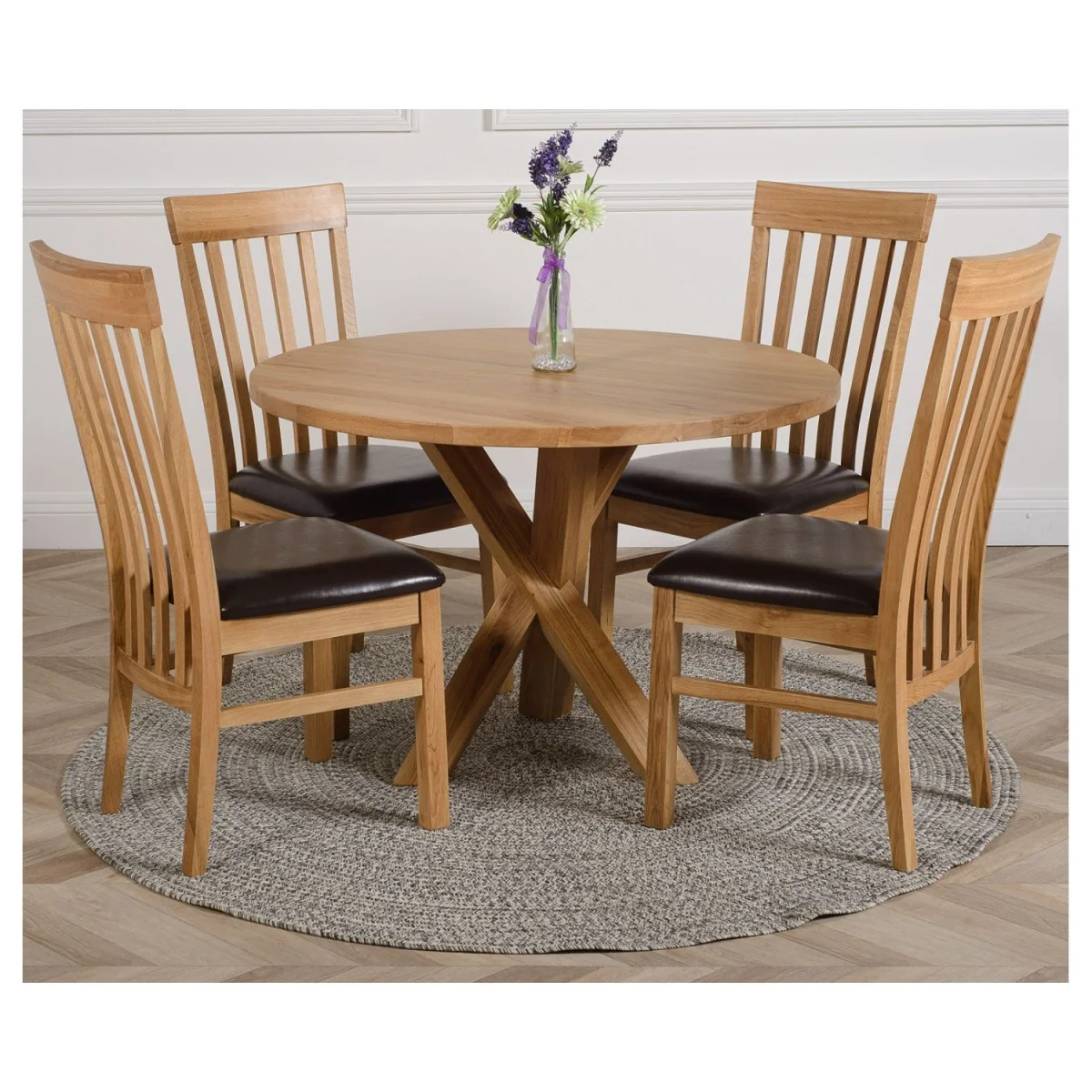 Oregon Round Oak Dining Table and 4 Harvard Chairs - Brown – image 13
