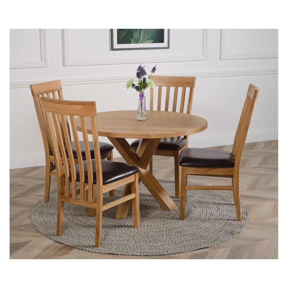 Oregon Round Oak Dining Table and 4 Harvard Chairs - Brown – image 14