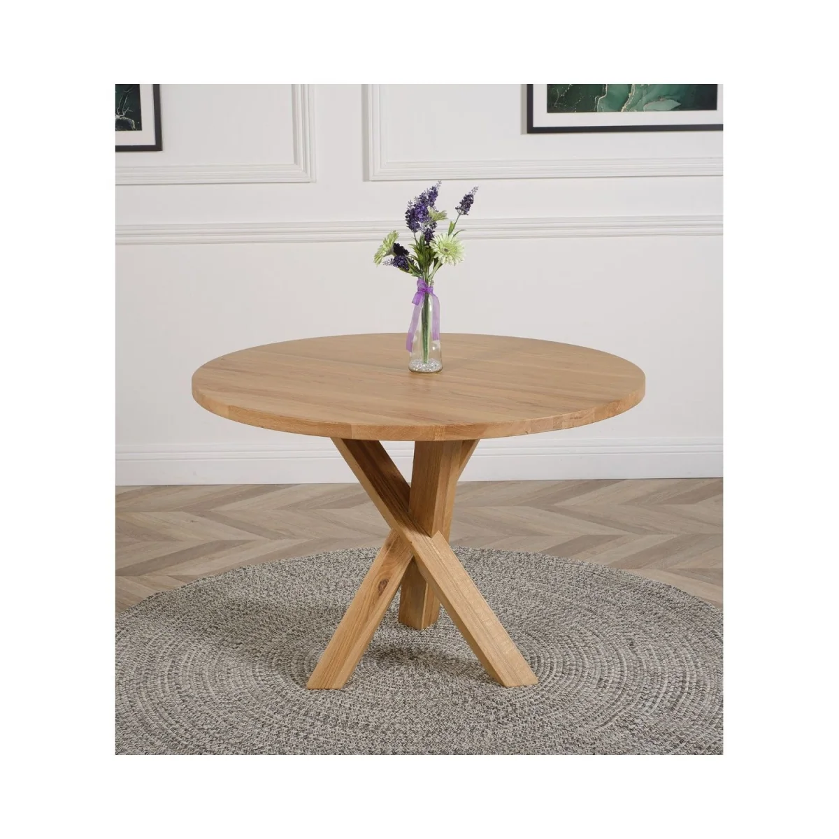 Oregon Round Oak Dining Table and 4 Harvard Chairs - Brown – image 8