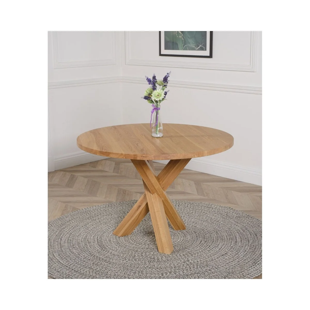 Oregon Round Oak Dining Table and 4 Harvard Chairs - Brown – image 9