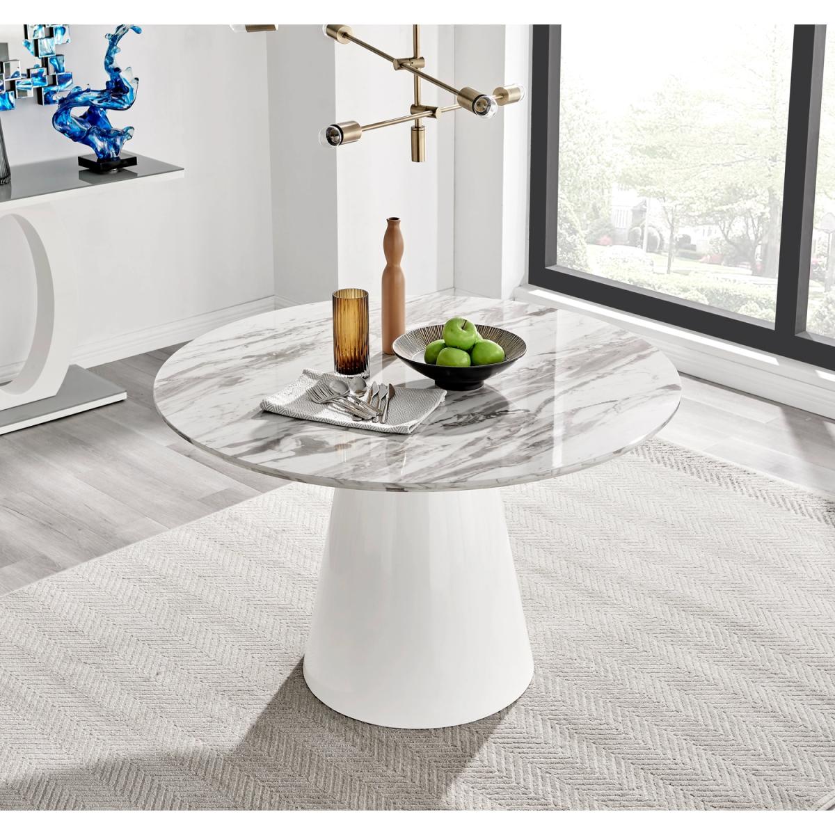 Palma White Marble Effect Round Dining Table Pesaro Silver Leg Chairs - Blue / Dining Table & 4 Chairs – image 2