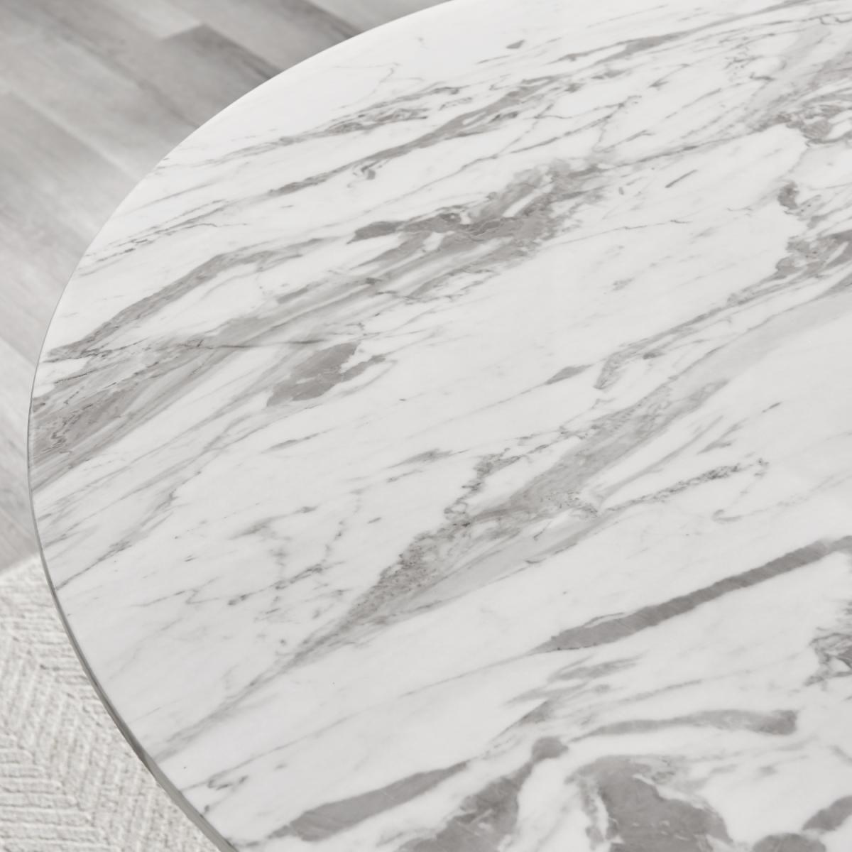 Palma White Marble Effect Round Dining Table Pesaro Silver Leg Chairs - Blue / Dining Table & 4 Chairs – image 5