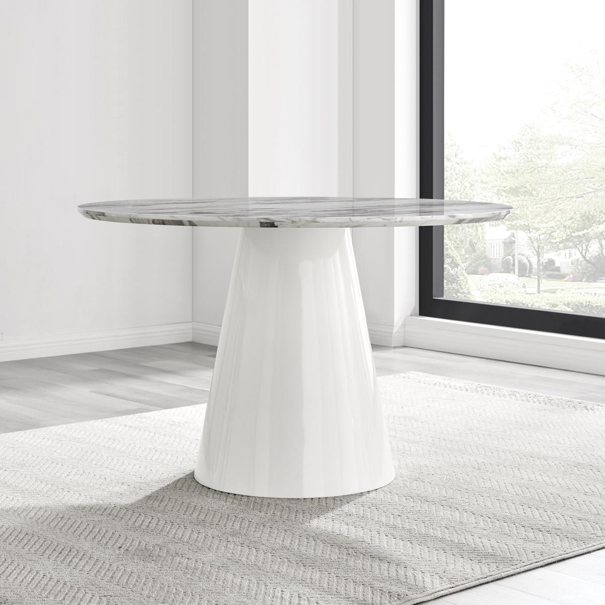 Palma White Marble Effect Round Dining Table Pesaro Silver Leg Chairs - Blue / Dining Table & 4 Chairs – image 7
