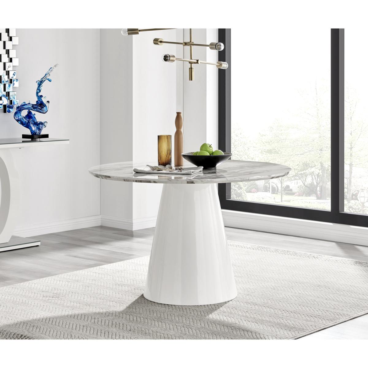 Palma White Marble Effect Round Dining Table Pesaro Silver Leg Chairs - Blue / Dining Table & 4 Chairs – image 8