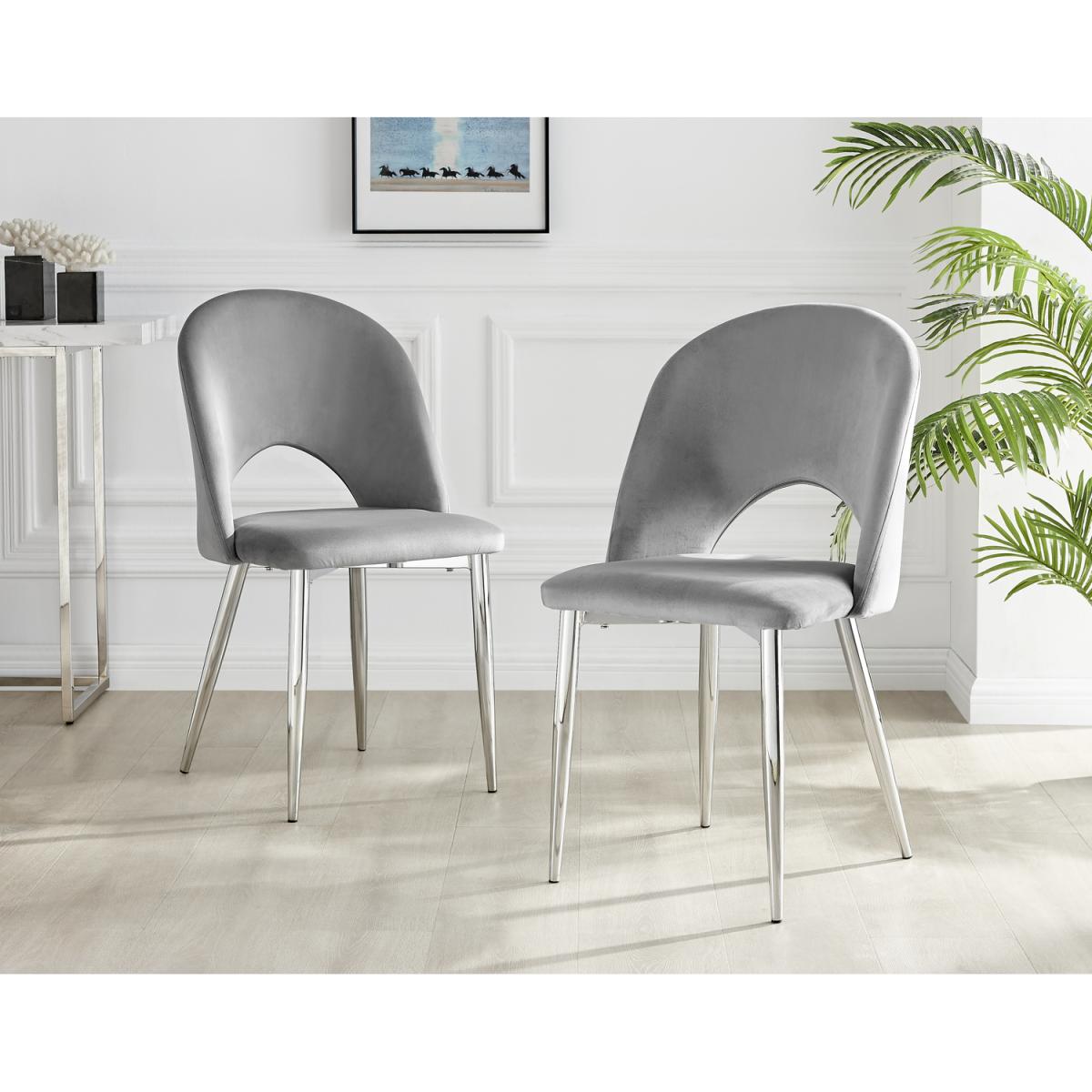 Palma White Marble Effect Dining Table and 6 Arlon Silver Leg Chairs - White – image 14