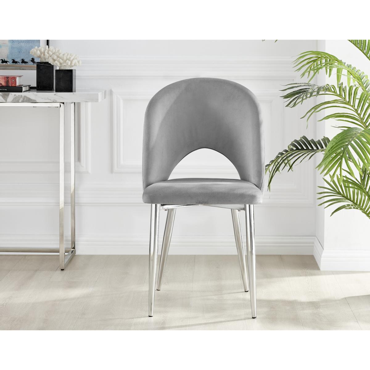 Palma White Marble Effect Dining Table and 6 Arlon Silver Leg Chairs - White – image 16