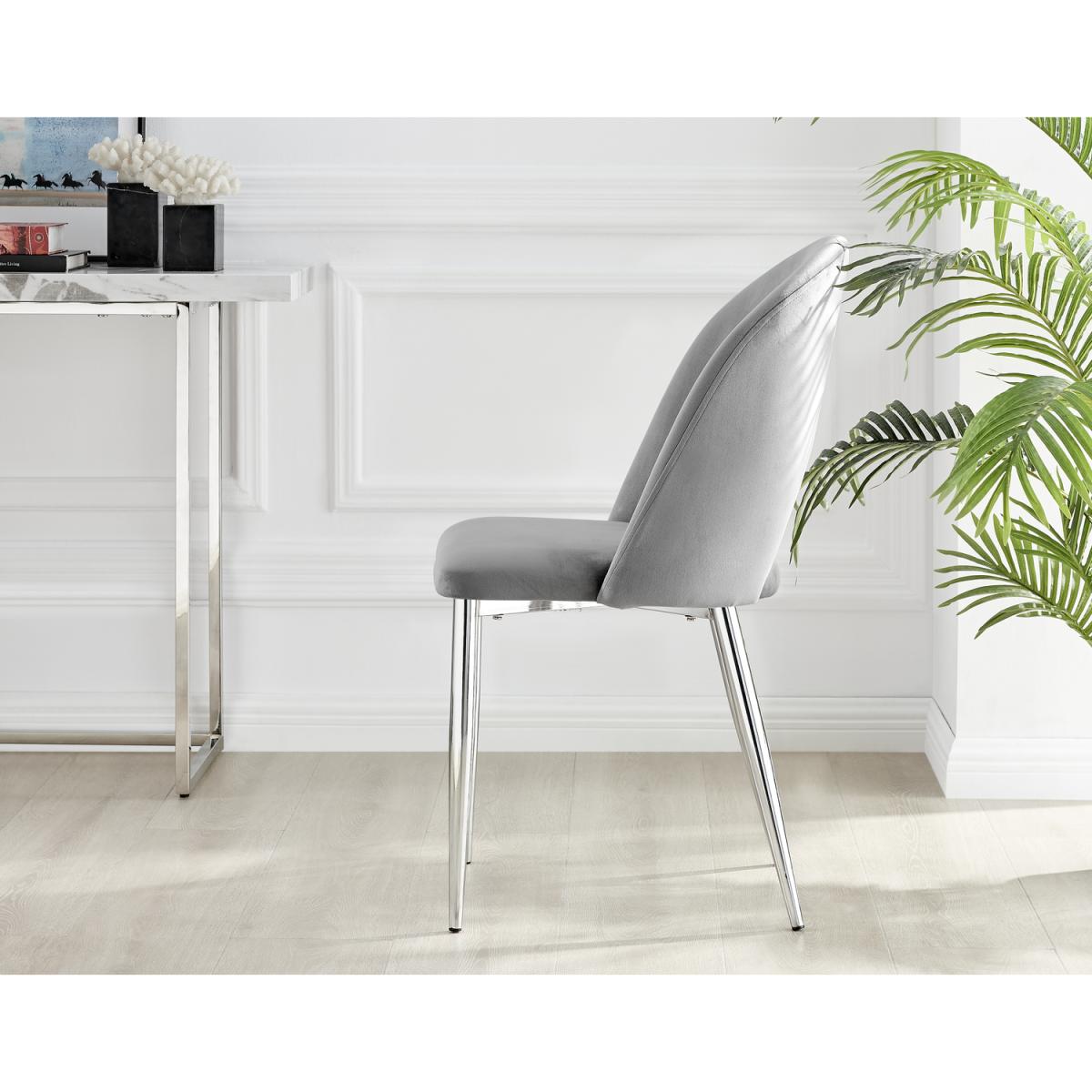 Palma White Marble Effect Dining Table and 6 Arlon Silver Leg Chairs - White – image 19