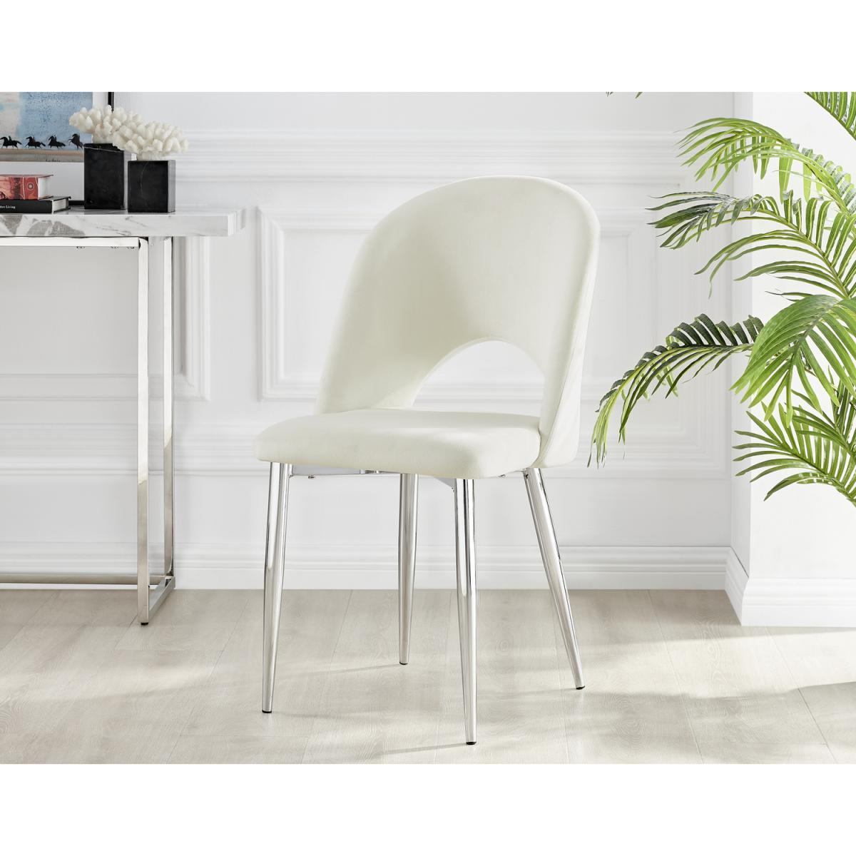 Palma White Marble Effect Dining Table and 6 Arlon Silver Leg Chairs - White – image 28