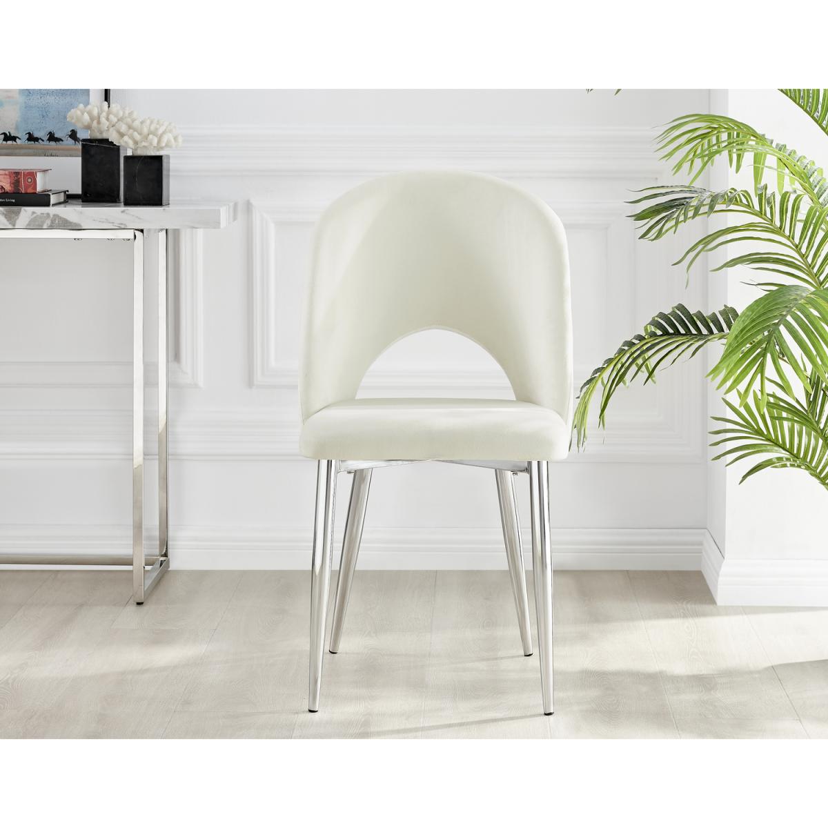 Palma White Marble Effect Dining Table and 6 Arlon Silver Leg Chairs - White – image 29