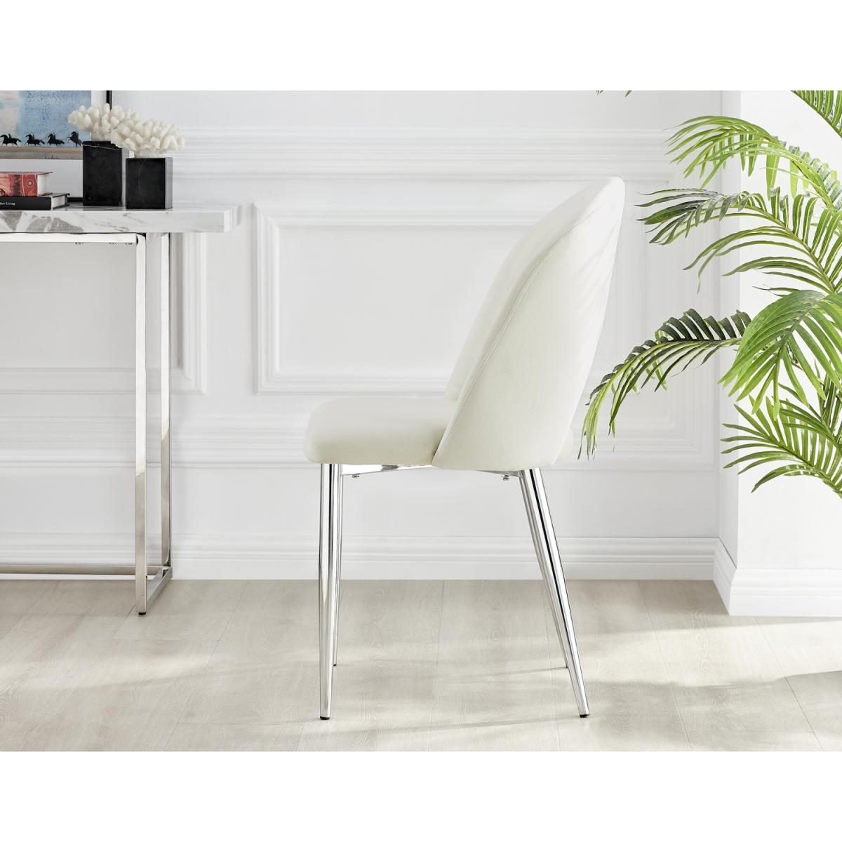 Palma White Marble Effect Dining Table and 6 Arlon Silver Leg Chairs - White – image 33