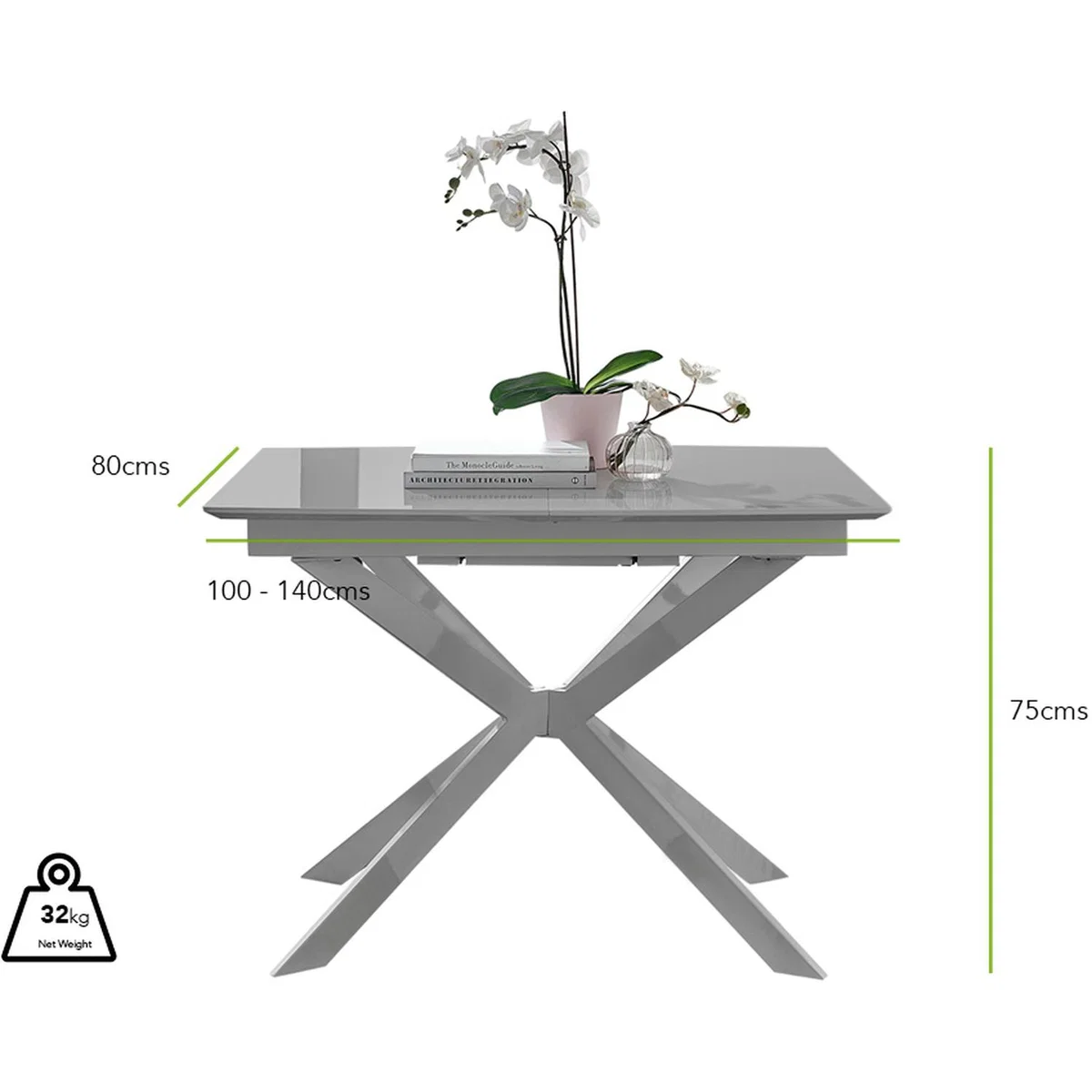 Lira 100cm Grey Metal Extending Dining Table 4 Pesaro Black Leg Chairs - Cream – image 12