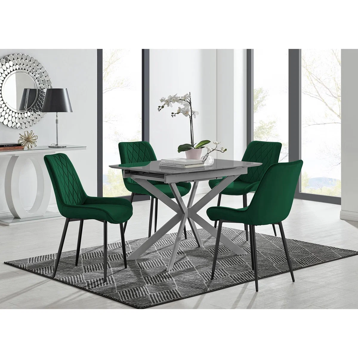 Lira 100cm Grey Metal Extending Dining Table 4 Pesaro Black Leg Chairs - Cream – image 13