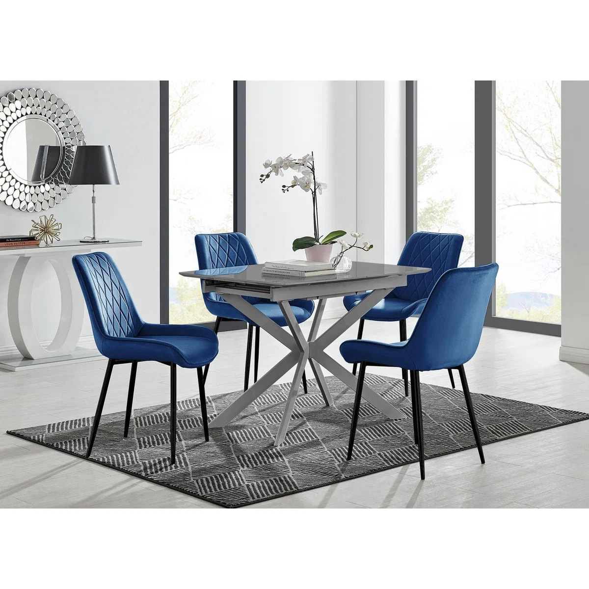 Lira 100cm Grey Metal Extending Dining Table 4 Pesaro Black Leg Chairs - Cream – image 51