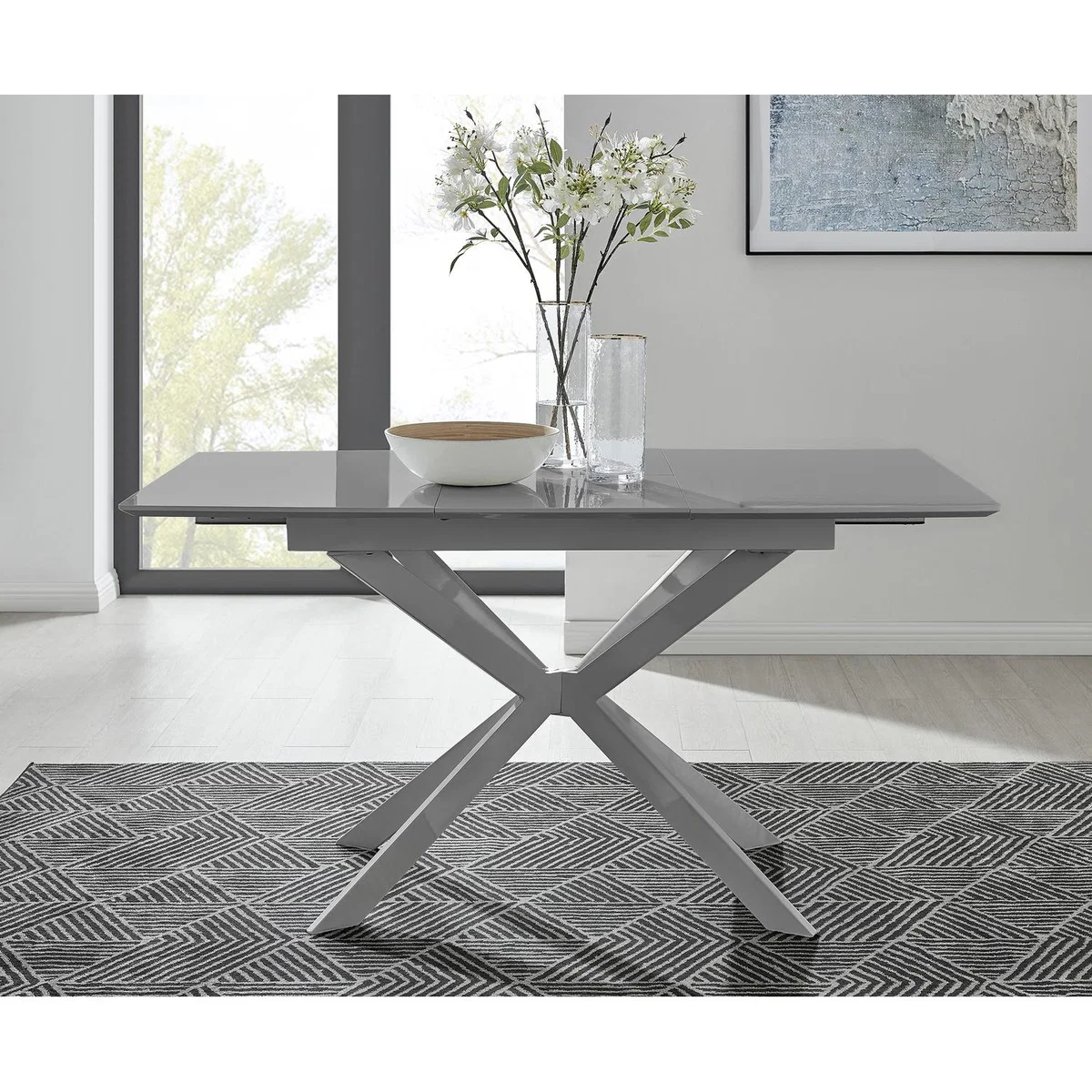 Lira 100cm Grey Metal Extending Dining Table 4 Pesaro Black Leg Chairs - Cream – image 10