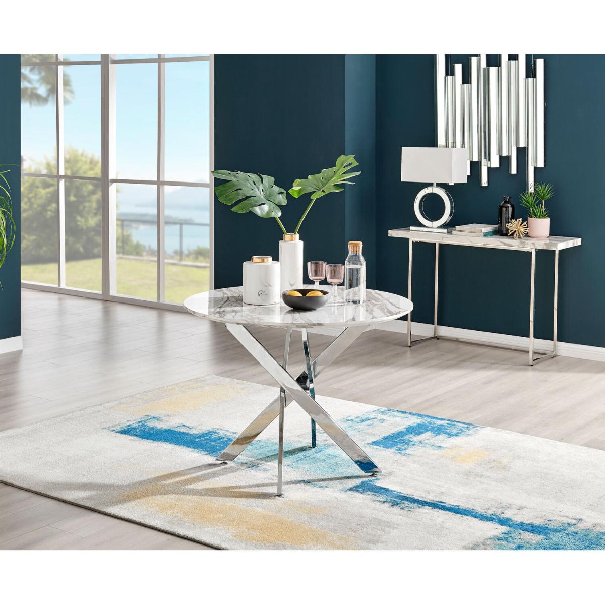 Novara White Marble Effect Dining Table and 4 Pesaro Silver Chairs - Navy – image 9