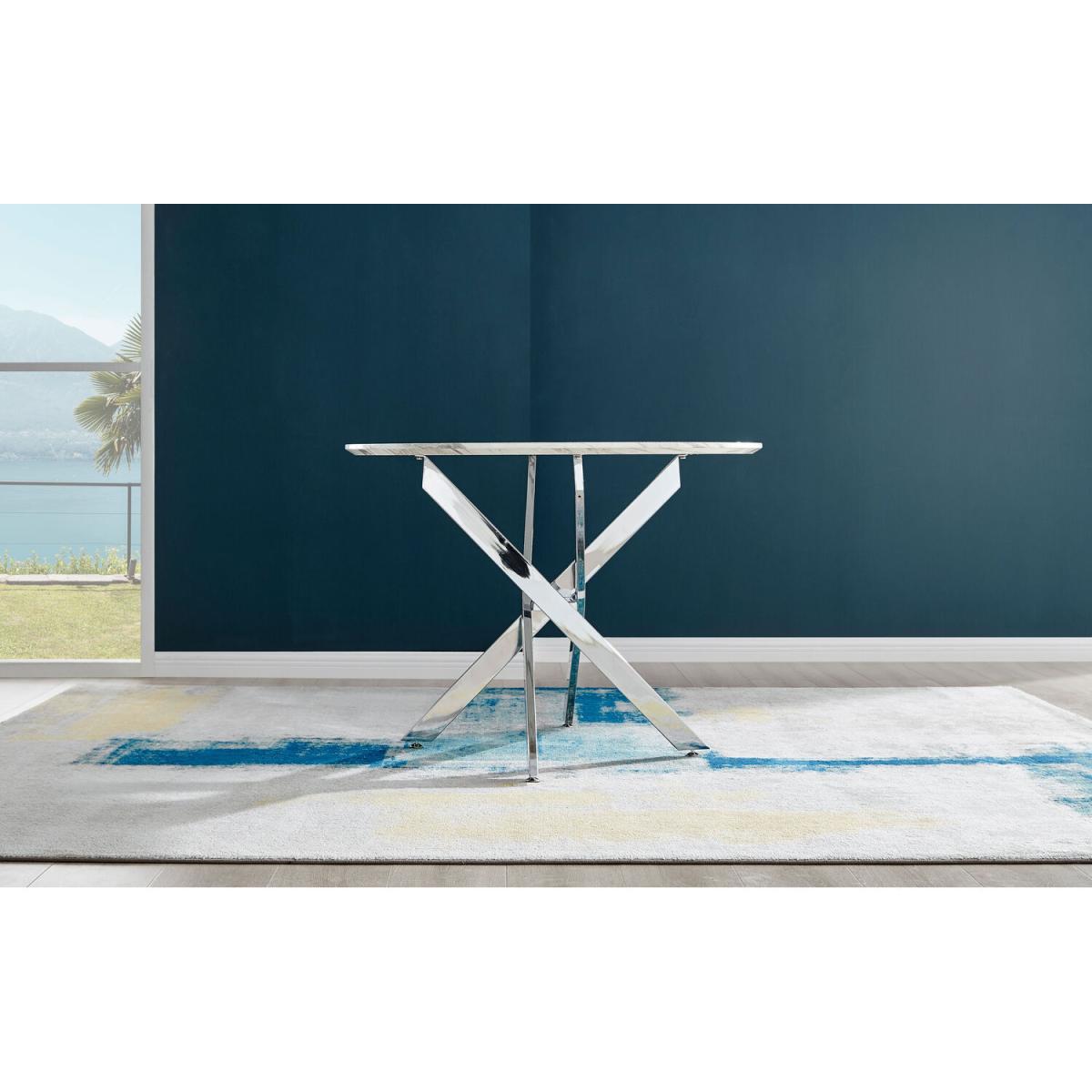 Novara White Marble Effect Dining Table and 4 Pesaro Silver Chairs - Navy – image 10