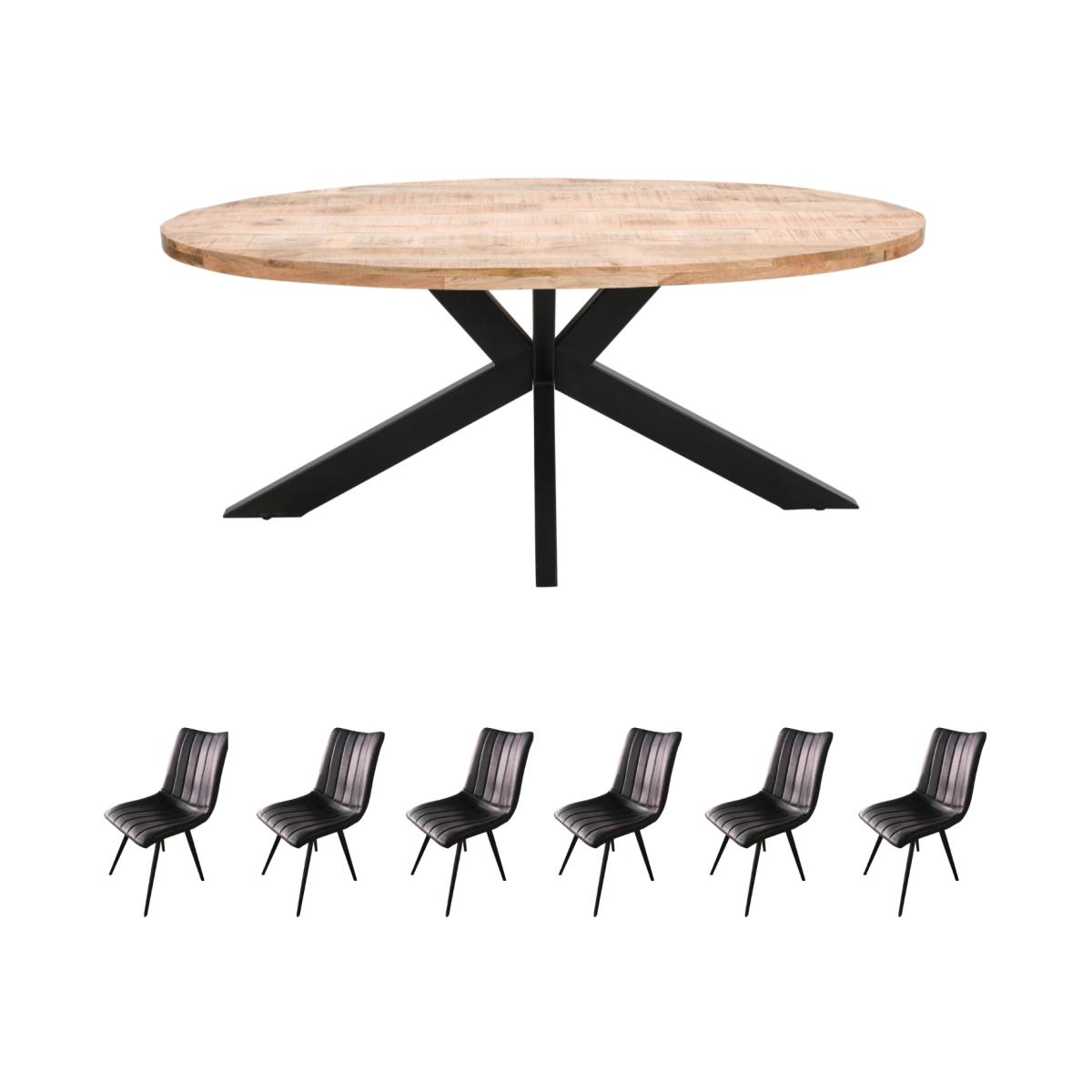 Merlin 6-8 Seater Oval Mango Wood Dining Table Set With 6 Chairs - Light Wood
