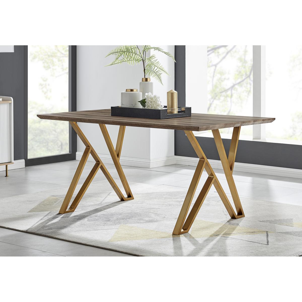 Taranto Oak Effect Dining Table and 6 Pesaro Gold Leg Chairs - Cream – image 2