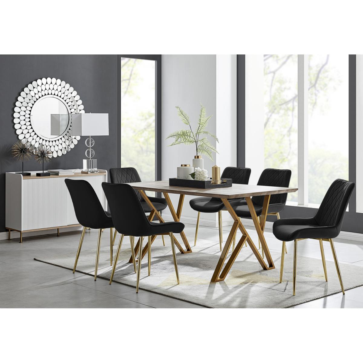 Taranto Oak Effect Dining Table and 6 Pesaro Gold Leg Chairs - Cream – image 15