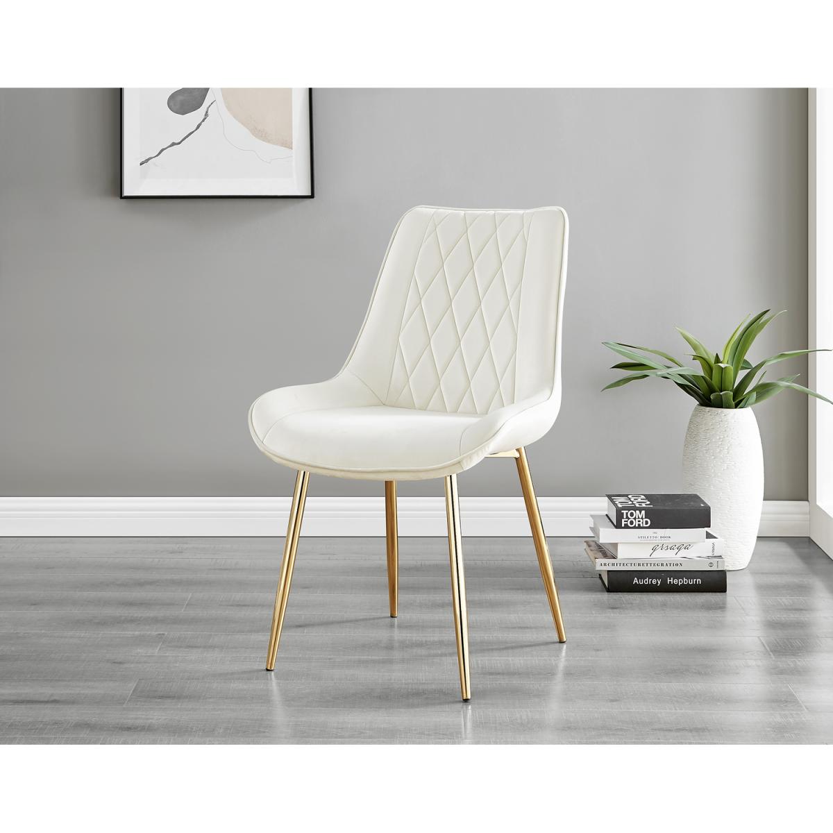 Taranto Oak Effect Dining Table and 6 Pesaro Gold Leg Chairs - Cream – image 16
