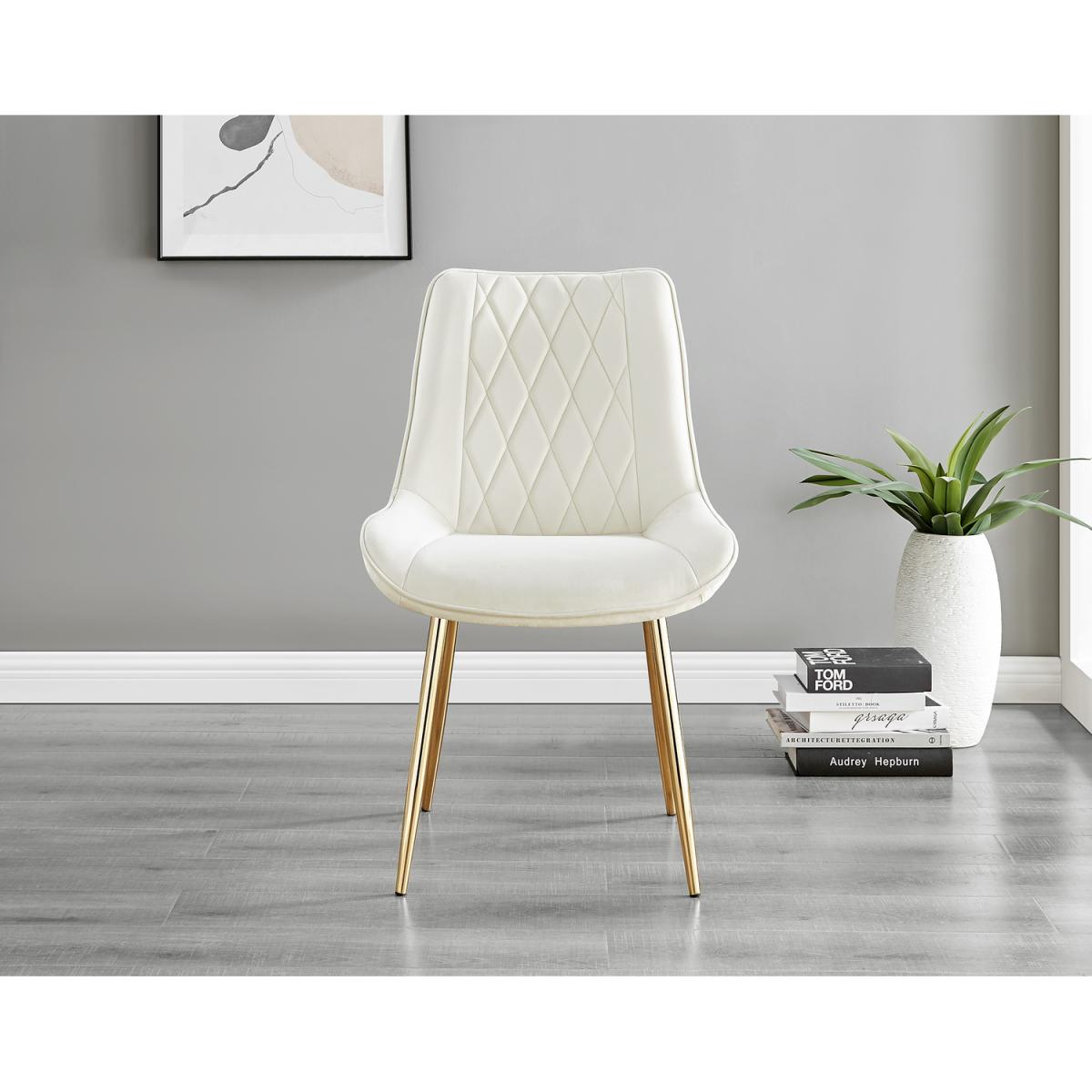 Taranto Oak Effect Dining Table and 6 Pesaro Gold Leg Chairs - Cream – image 17
