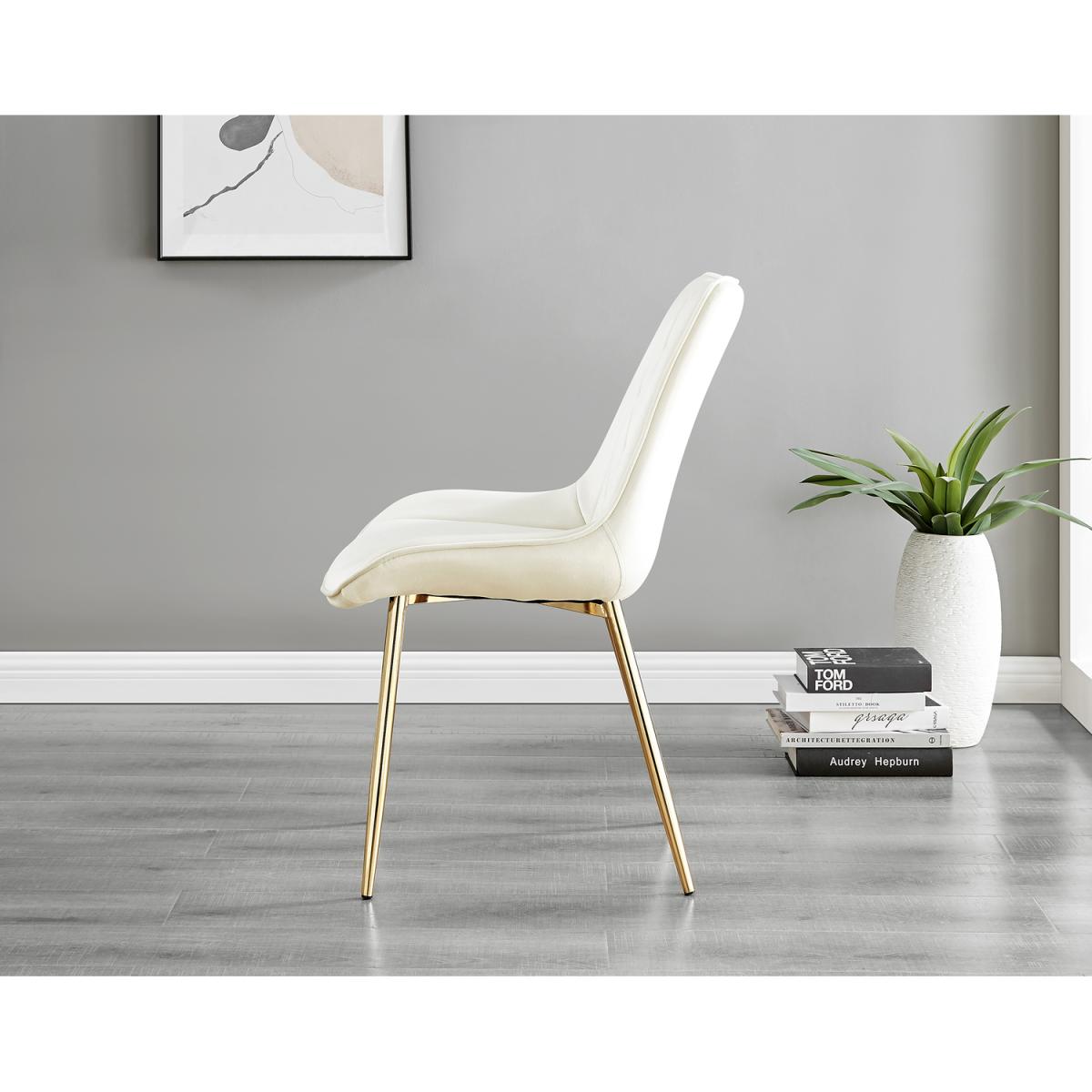 Taranto Oak Effect Dining Table and 6 Pesaro Gold Leg Chairs - Cream – image 18