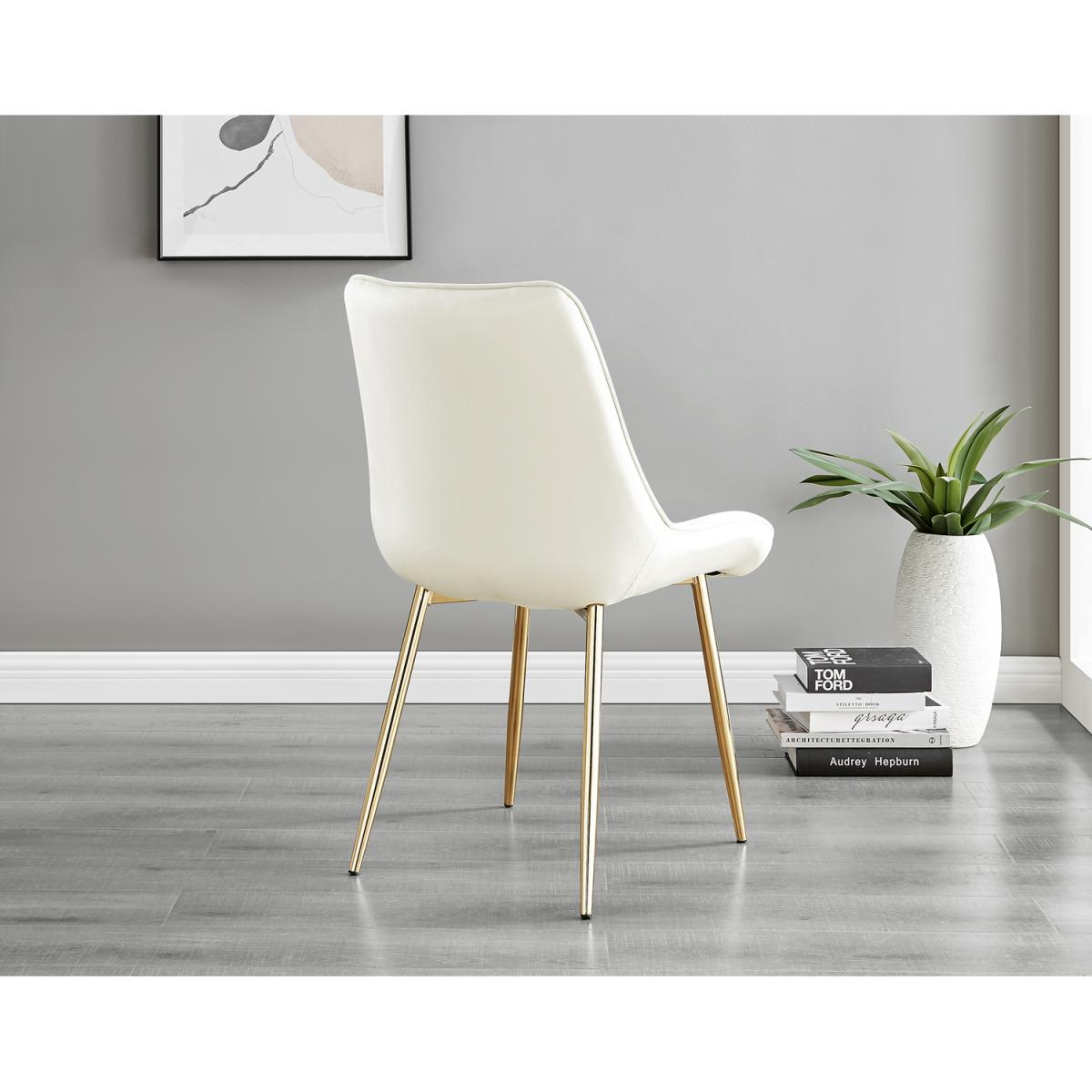 Taranto Oak Effect Dining Table and 6 Pesaro Gold Leg Chairs - Cream – image 19