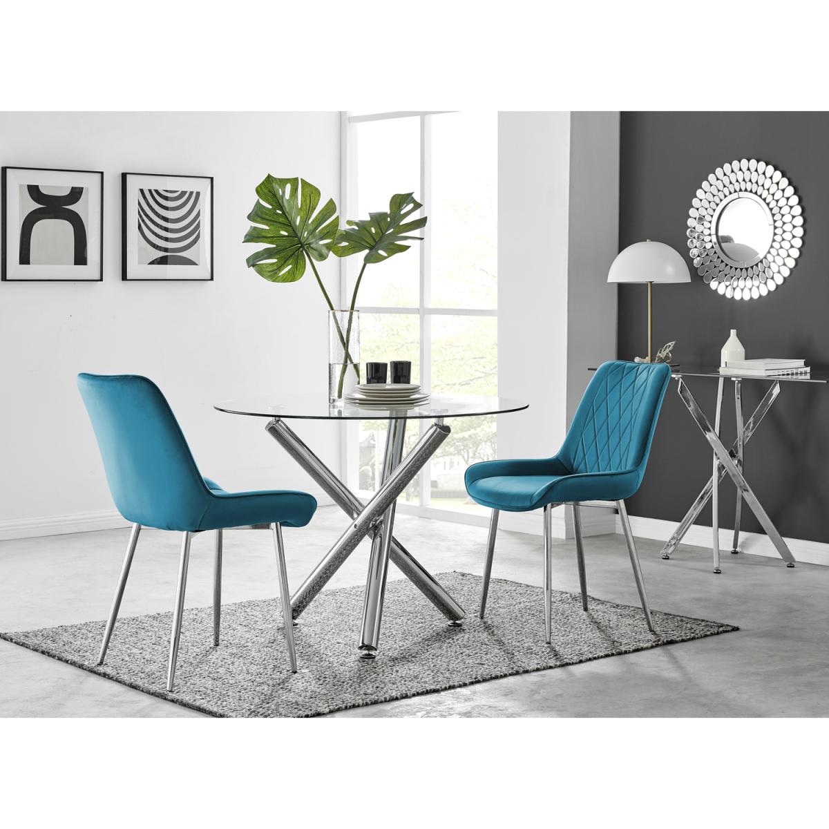 Selina Round Dining Table with Two Pesaro Silver Leg Chairs - Navy – image 11