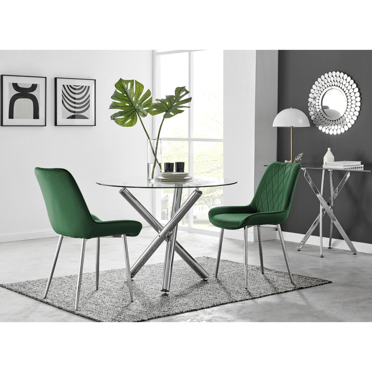 Selina Round Dining Table with Two Pesaro Silver Leg Chairs - Navy – image 17