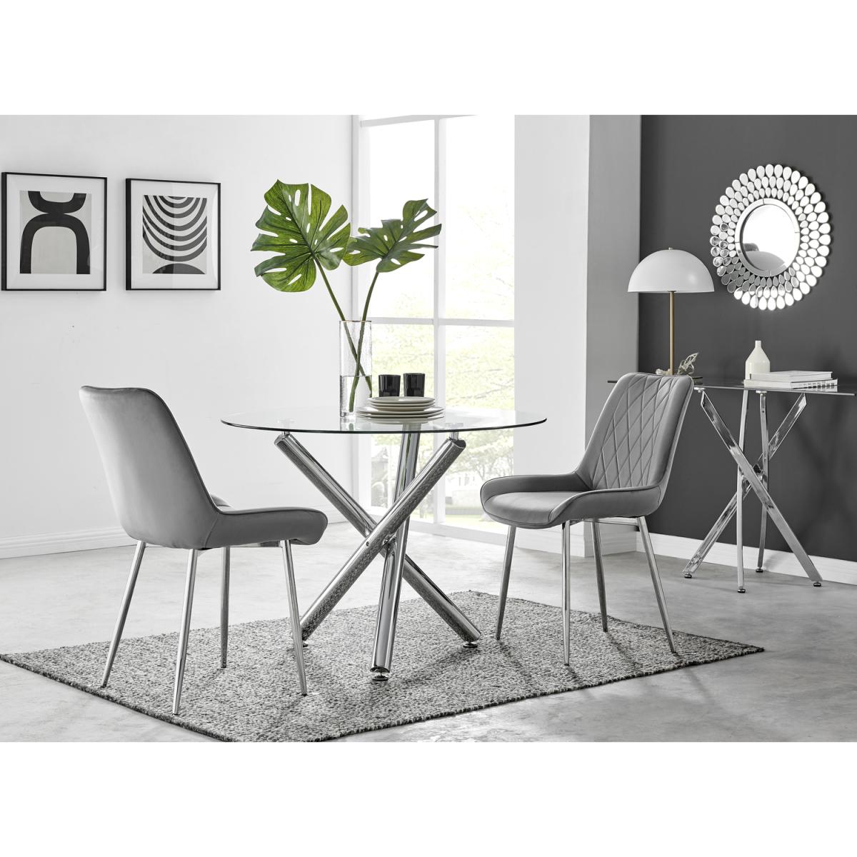 Selina Round Dining Table with Two Pesaro Silver Leg Chairs - Navy – image 24