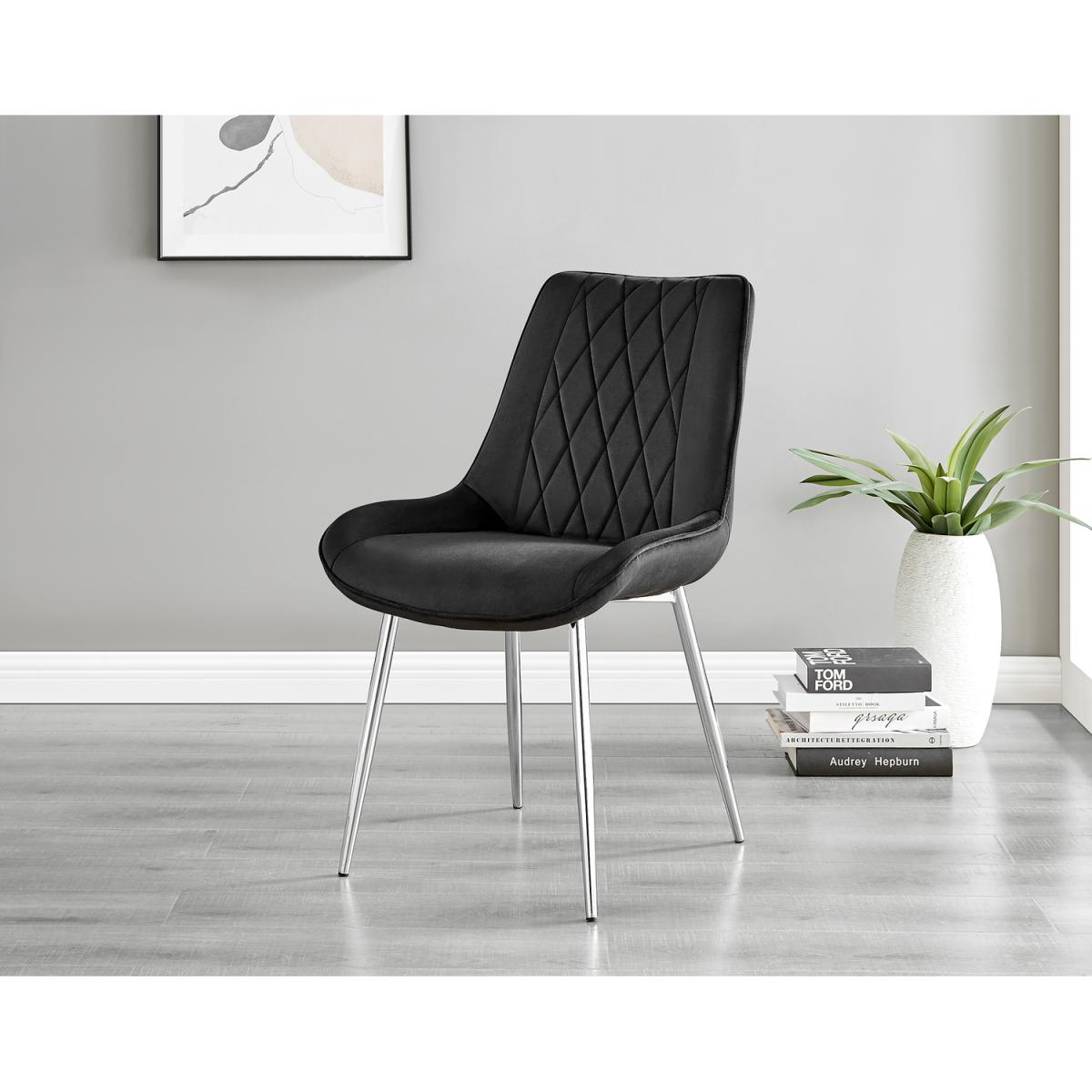 Selina Round Dining Table with Two Pesaro Silver Leg Chairs - Navy – image 25
