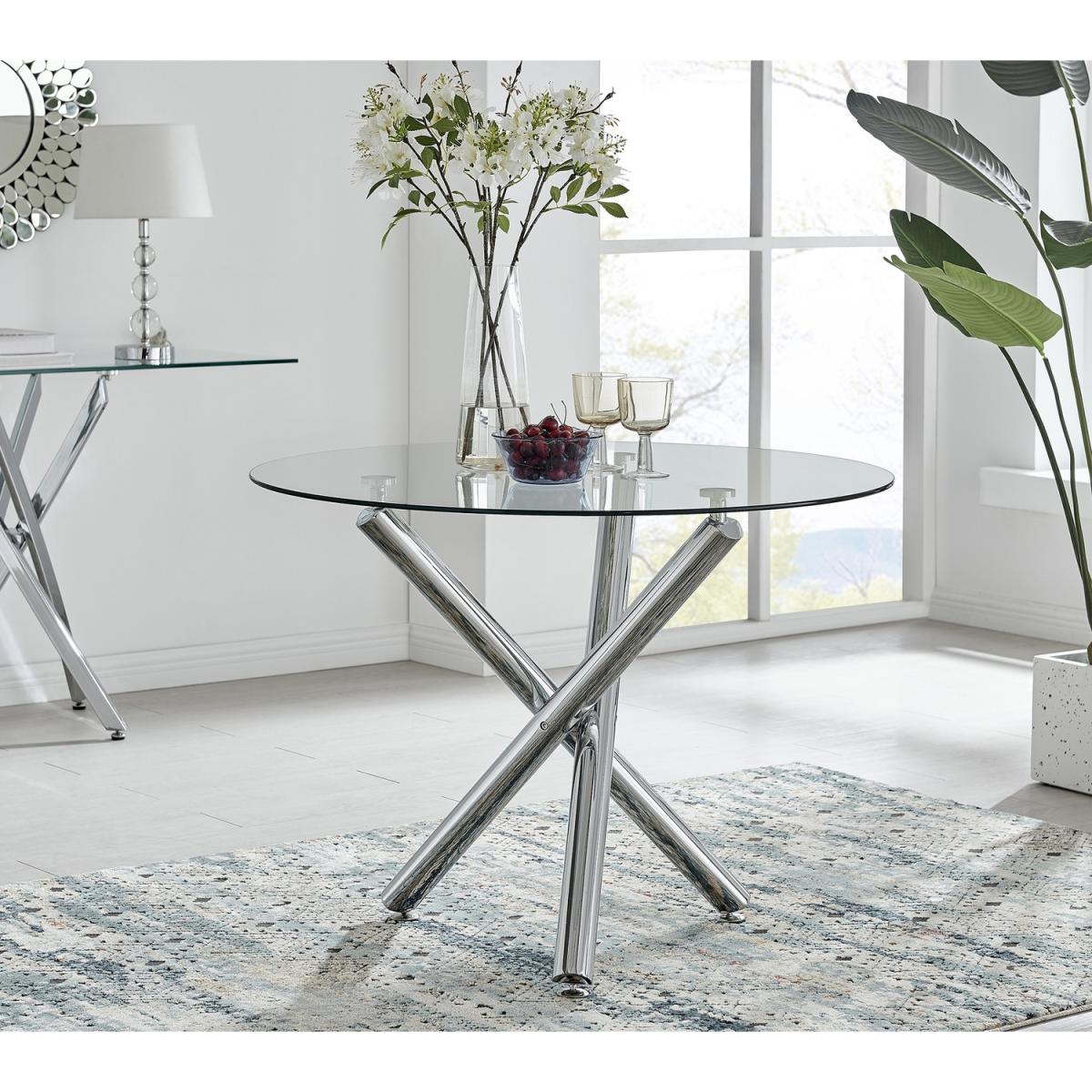 Selina Round Dining Table with Two Pesaro Silver Leg Chairs - Navy – image 7