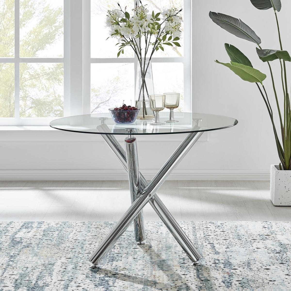 Selina Round Dining Table with Two Pesaro Silver Leg Chairs - Navy – image 8