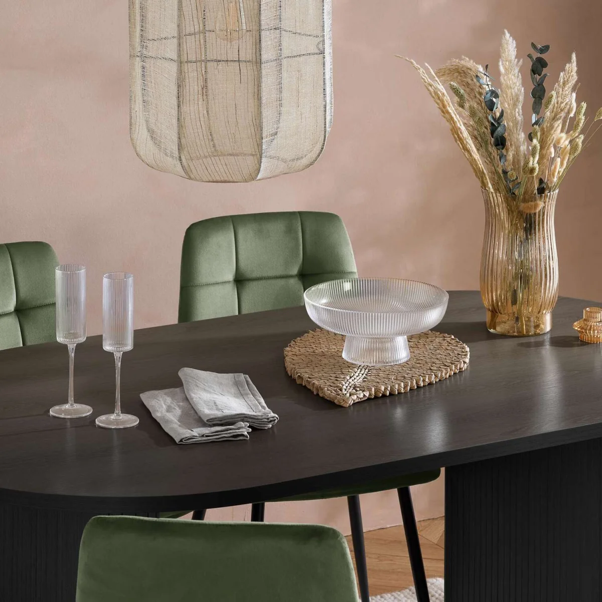 Axel Oval Fluted Dining Table With 4 Chairs - Black – image 5